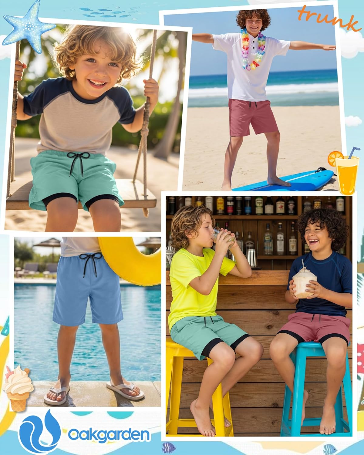 Oakgarden 3 Pack Boys' Swim Trunks Compression Liner Swimming Shorts Quick Dry Bathing Suits with Pockets Anti-Chafe Kids