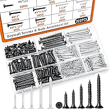 Dianrui Nails & Wood Screws Assortment Kit, 320 PCS #6#8 Philips Black Drywall Screws Set and High Hardness Hardware Small Nails for Picture Hanging/DIY Repair Project Length 1/2" to 2"