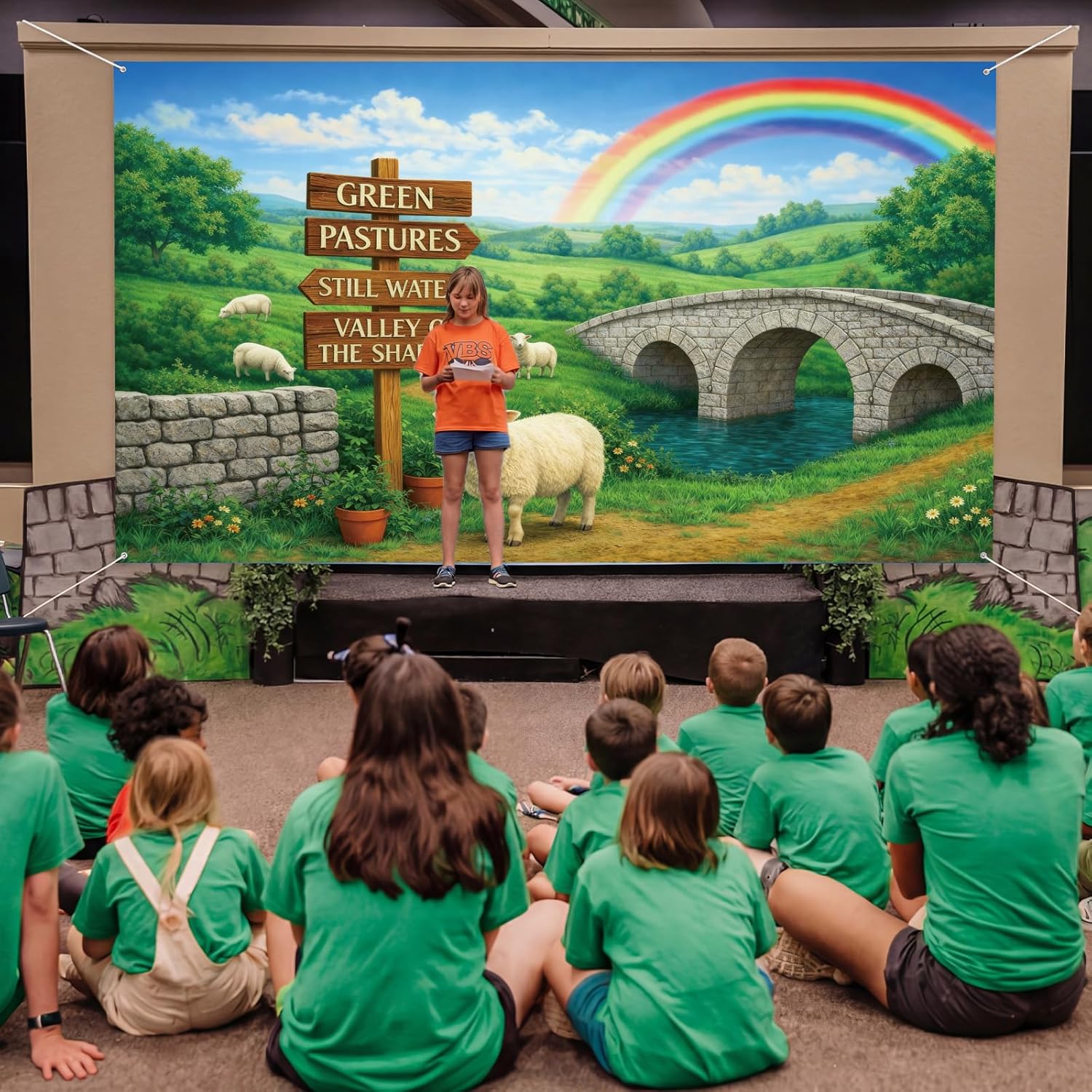 Lounsweer VBS 2026 Backdrop Decoration 9 x 6 ft Emerald Isle Decoration Psalm 23 Religious VBS Background Decor for Vacation Bible School, Summer Camp, Church Banner & Photo Booth Props