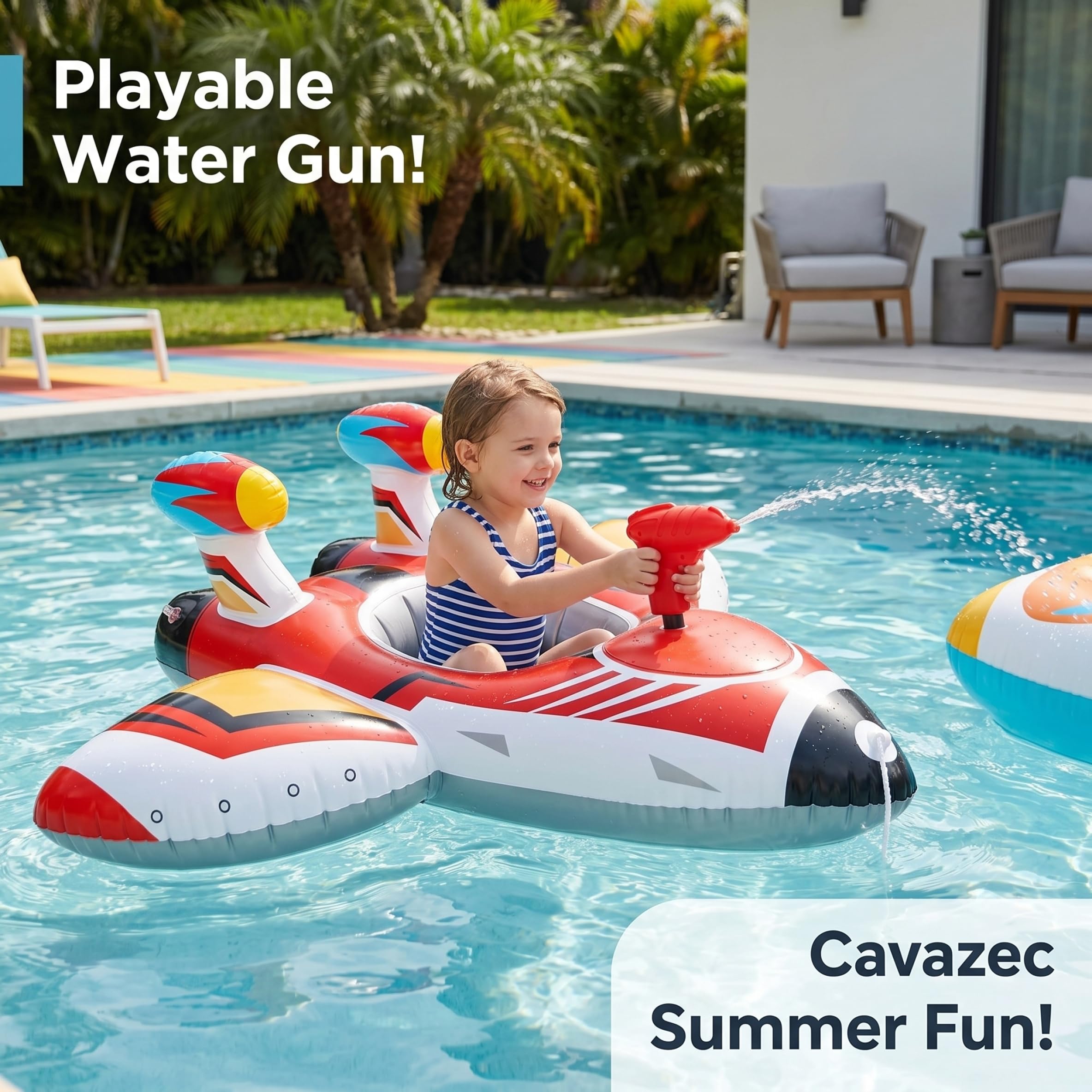 Bouée pour Enfants avec Pistolet à Eau, Jouet Gonflable Voiture Piscine 1-6 Ans, Rouge