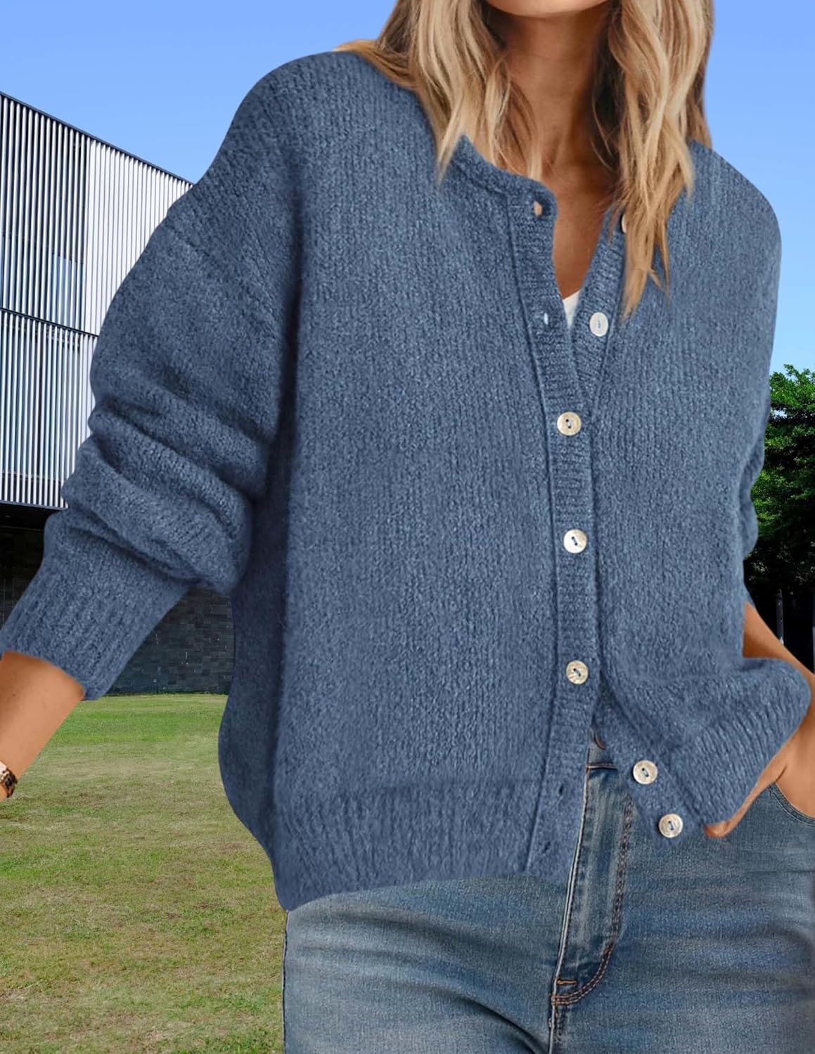 LIZALIG Long Sleeve Crewneck Button Down Womens Sweaters Fall Open Front Chunky Cardigan Sweaters for Women 2025