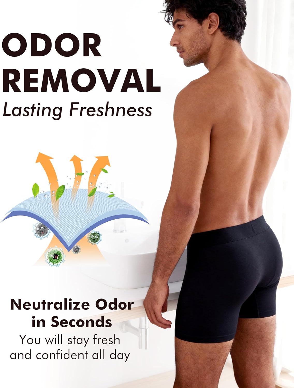 AIRCUTE Men Washable Incontinence Underwear Maximum Absorbency Overnight Leak Proof Protective Boxer Briefs for Bladder Leaks 80 ml(XL,Black3-Grey2)