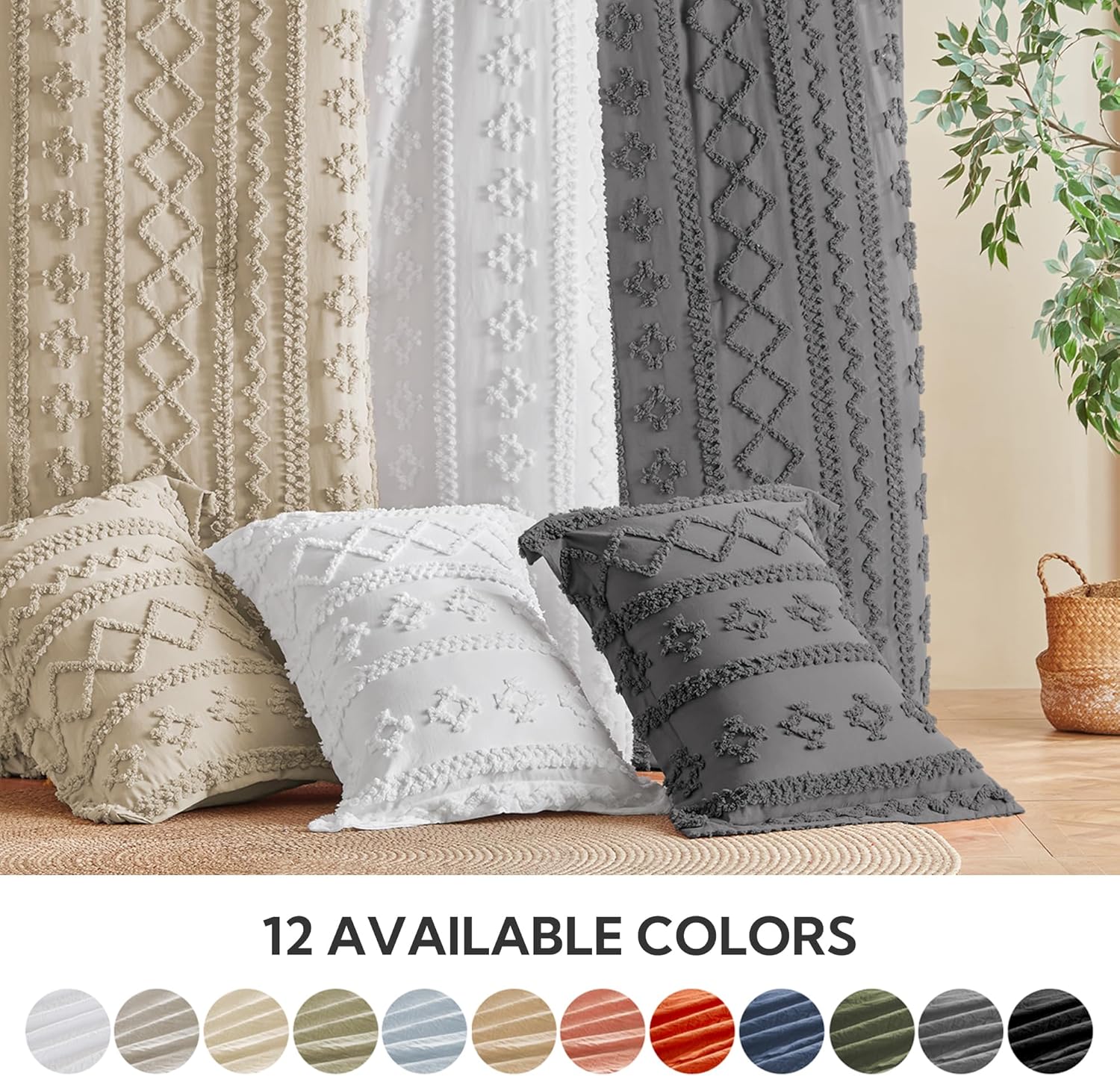 MR&HM King Size Comforter Set Dark Grey, 7 Pieces Tufted Boho Beddding Sets, Farmhouse Style Bed in a Bag with 1 Comforter, 2 Pillow Shams, 2 Pillowcases, 1 Flat Sheet, 1 Fitted Sheet - Image 6