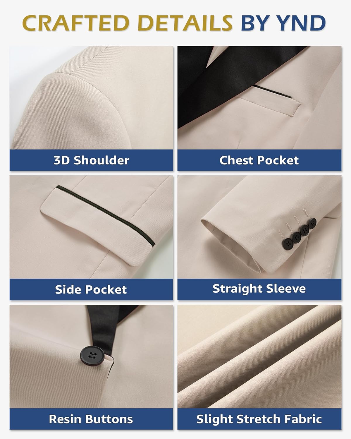 YND Men's One Button Casual Slim Fit Blazer, Shawl Lapel Lightweight Jacket Dinner Prom Party Tuxedo - Image 3