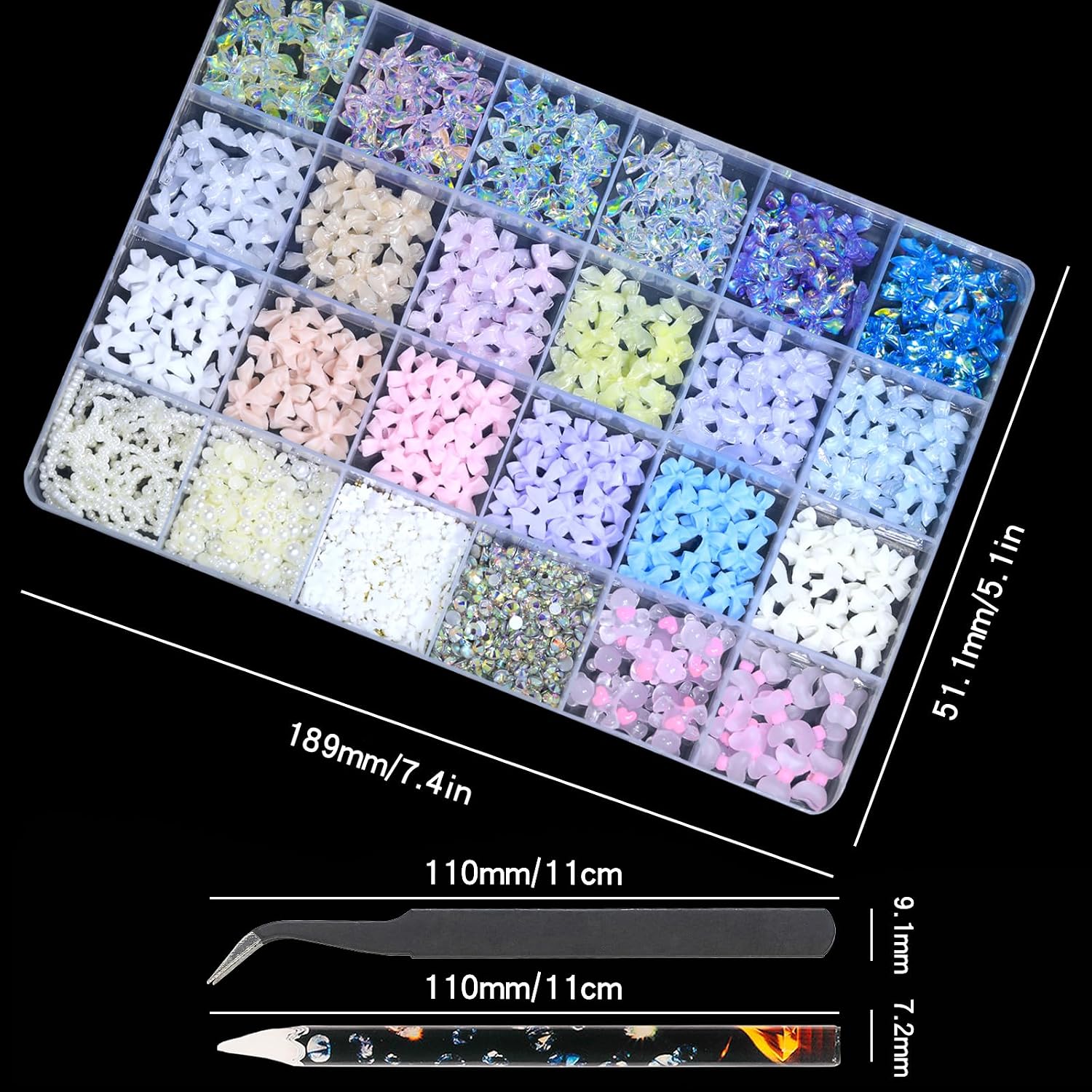 Bow Nail Charms for Nails - Colorful Bow-Knot, Manicure DIY Crafts, Flat Back Pearls 1600 Pieces Nail Decoration Kit