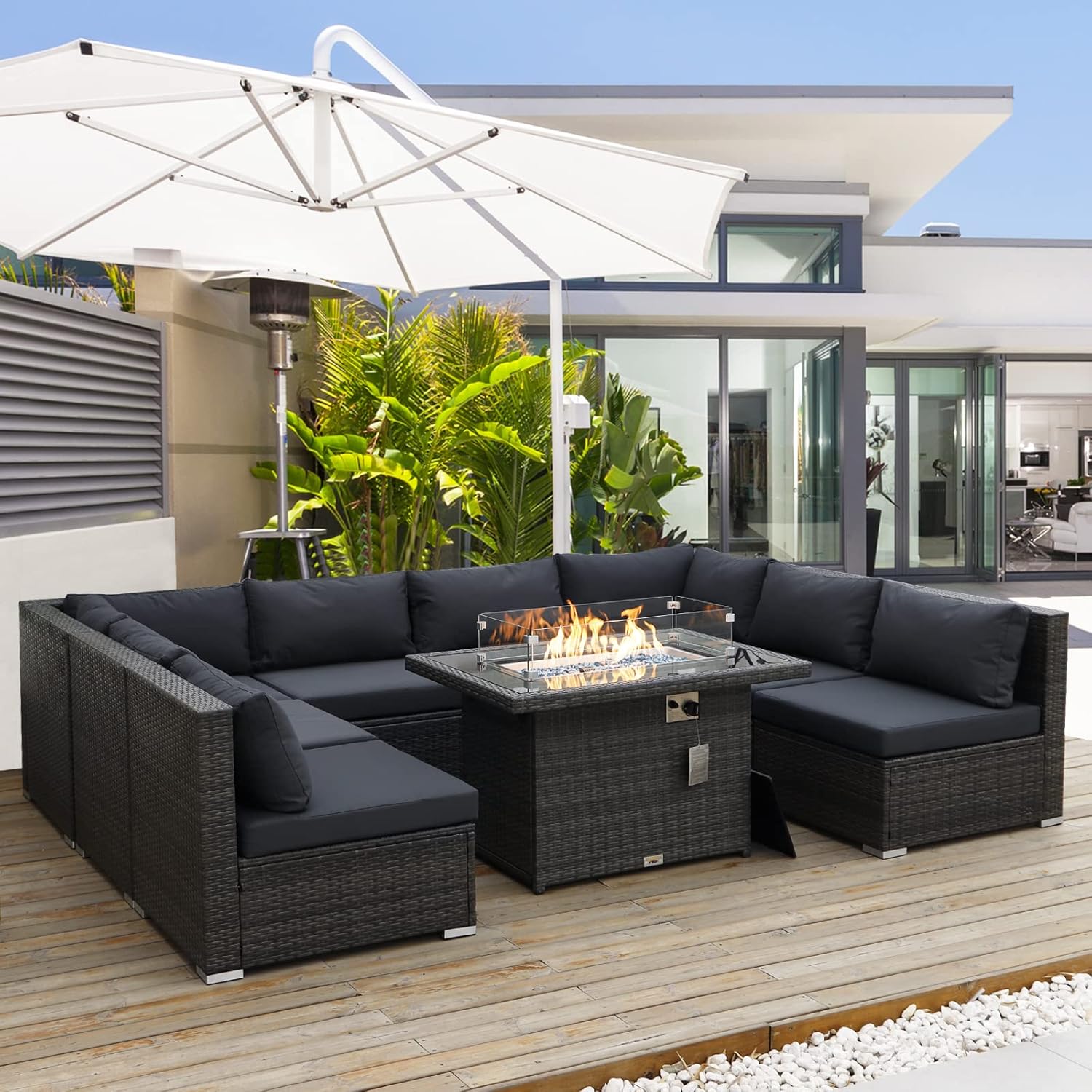 RADIATA 9 Pieces PE Wicker Heated Patio Furniture Sectional