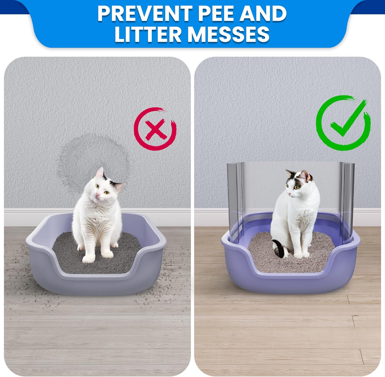 Cat Litter Box Pee Shields (4 Pcs) & 2 Cat Wall Steps | The Perfect Bundle for Your Furry Friend, Keeps Your House Clean and Design with Wooden Wall Furniture,for Climbing and Playing.