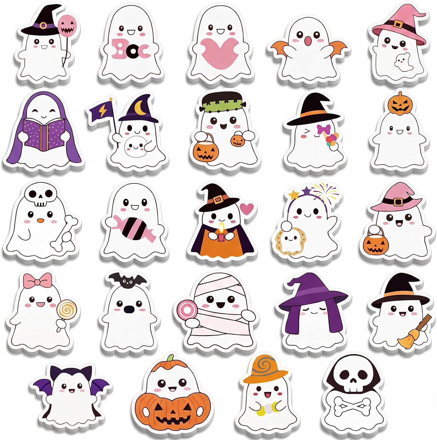 Fainne 24 Pack Halloween Sticky Notes, Ghost Shaped, 24 Styles