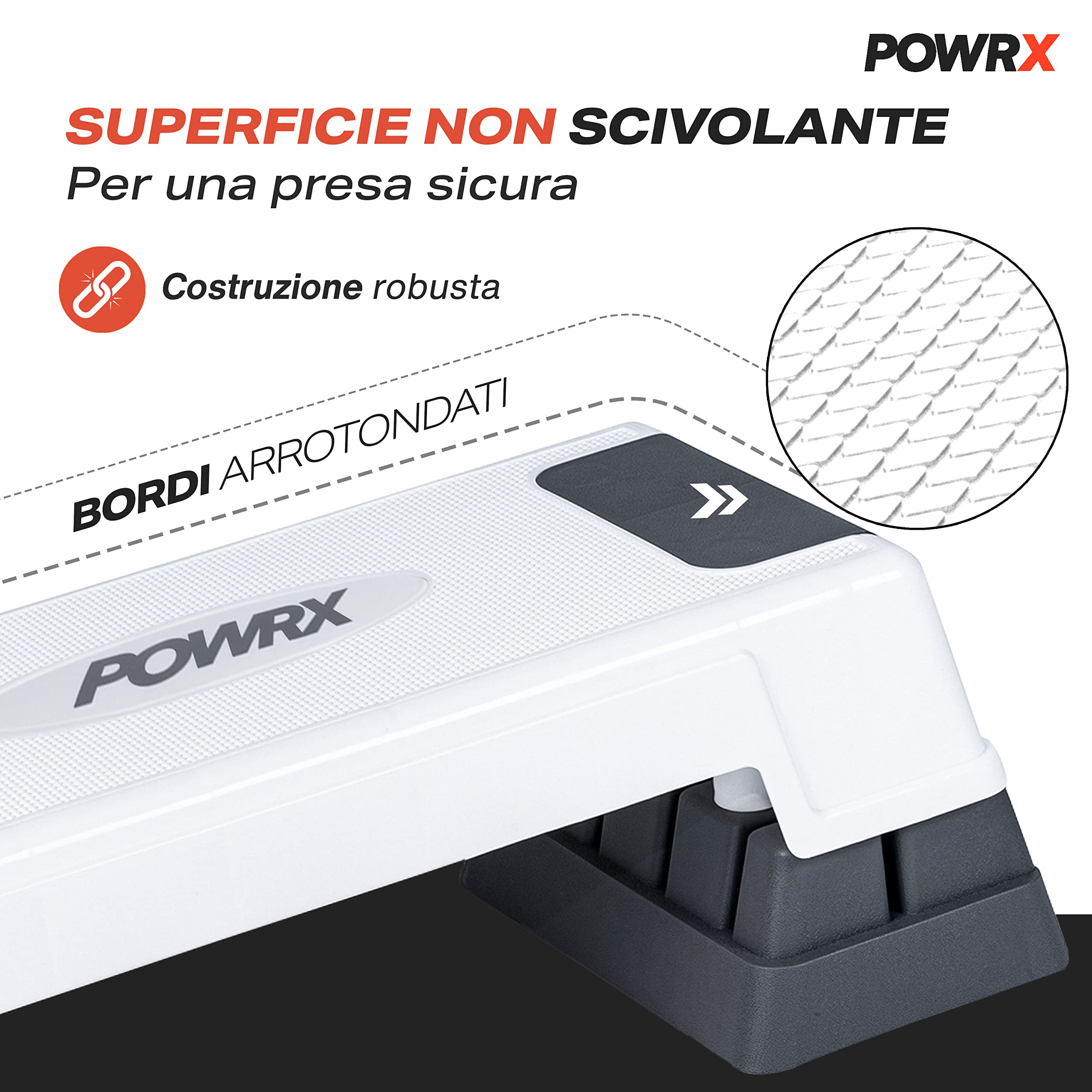 POWRX Step da Aerobica/Aerobic Step/Stepper Professionale - Altezza Regolabile (Bianco)