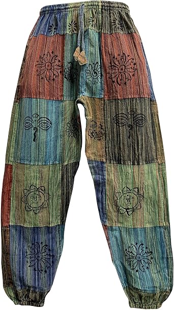 Mens Cotton Bohemian Vintage Yoga Ethnic Print Patchwork Harem Pants