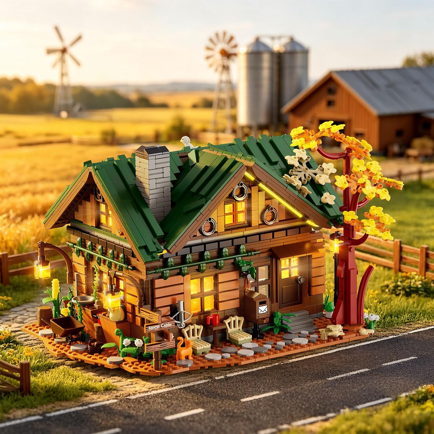 Forest Cabin Building Set with Lights,1004 Retro Tree House Building Block Toy with Animal Flower Plant,Home Decor Forest House Construction Model Kit for Adults Teens Gifts 12+（2234 PCS）