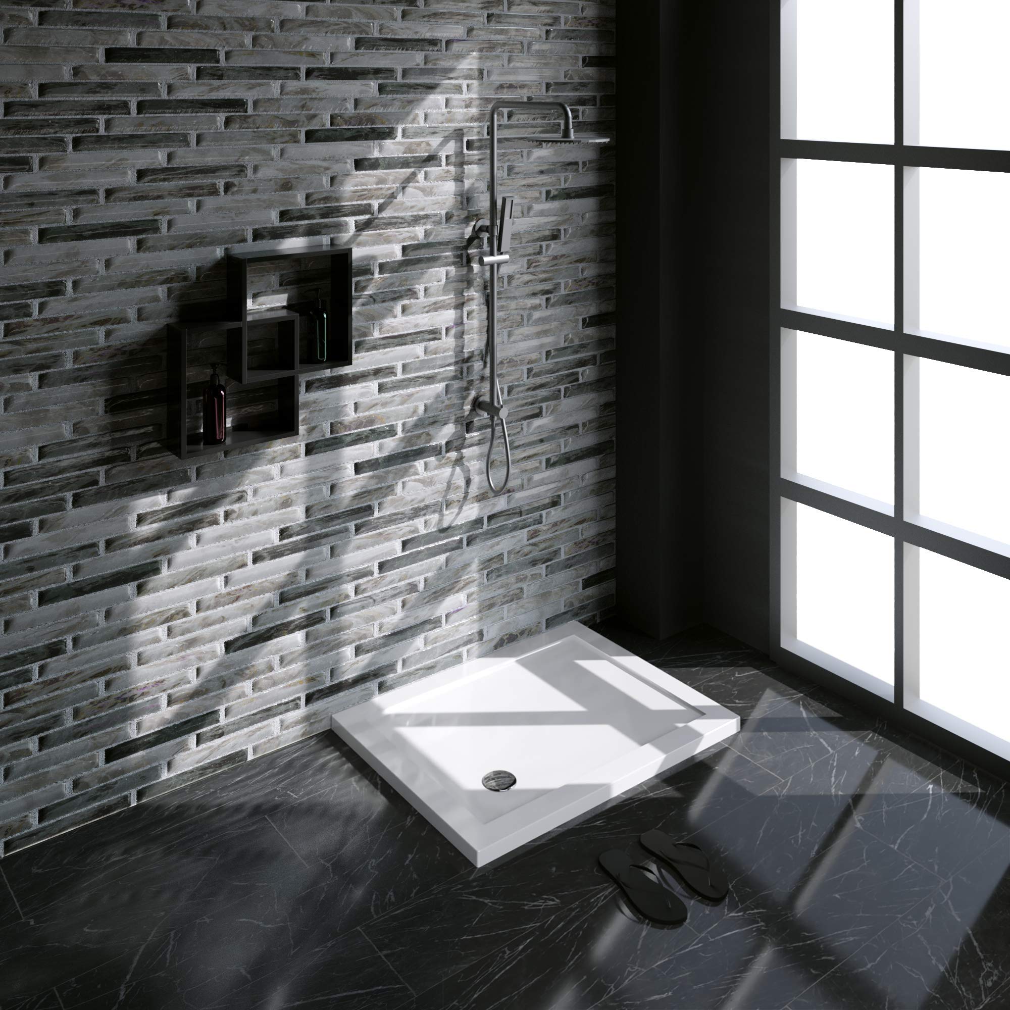 Piatto Doccia 70x90 Acrilico Bianco Lucido Ultraslim Altezza 4cm Piletta Inclusa