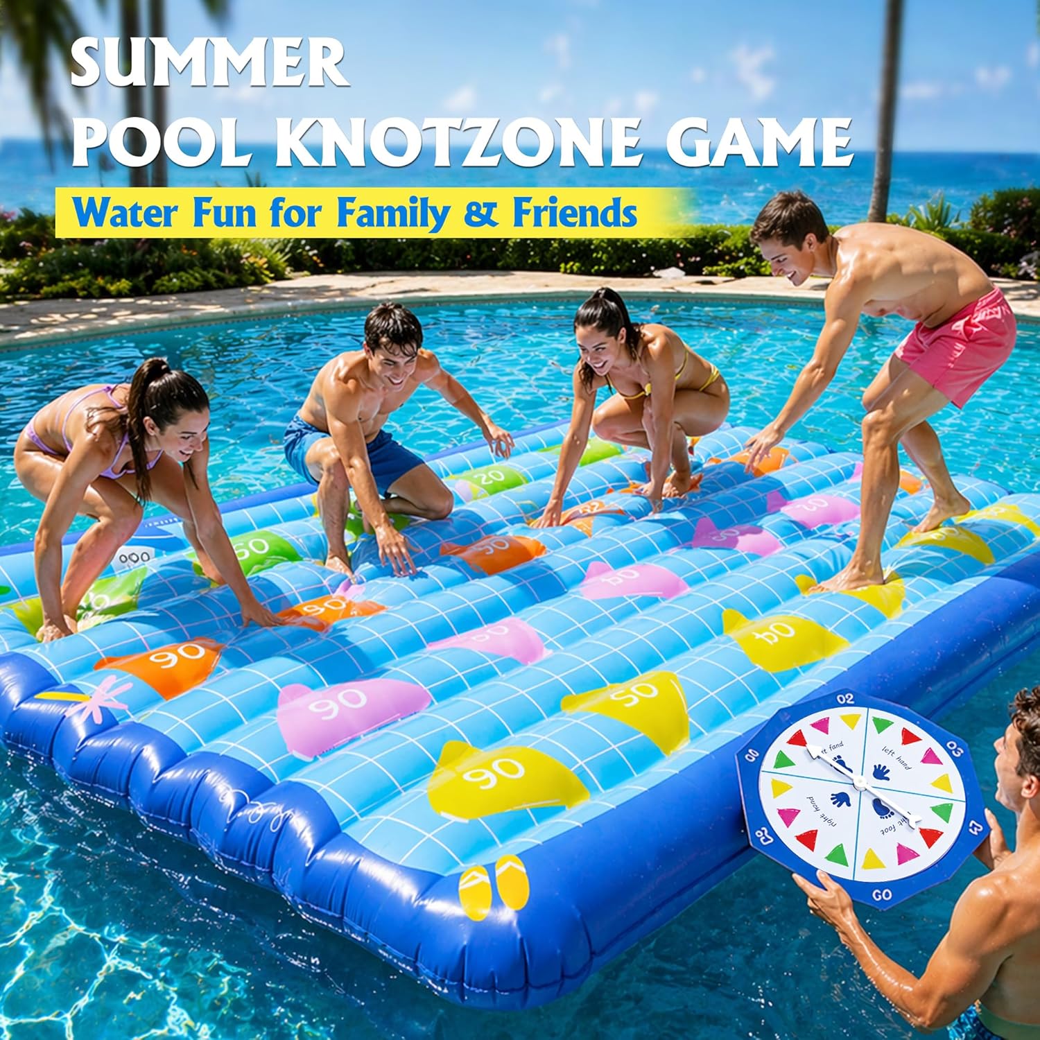 Inflatable Pool Lounger Float with Spinner Game, 79"x59" Large Adult Pool Float for 2+ Players, Built-in Cooler, Heavy Duty UV-Resistant PVC, 8 Repair Patches Included for Beach Lake Backyard Party