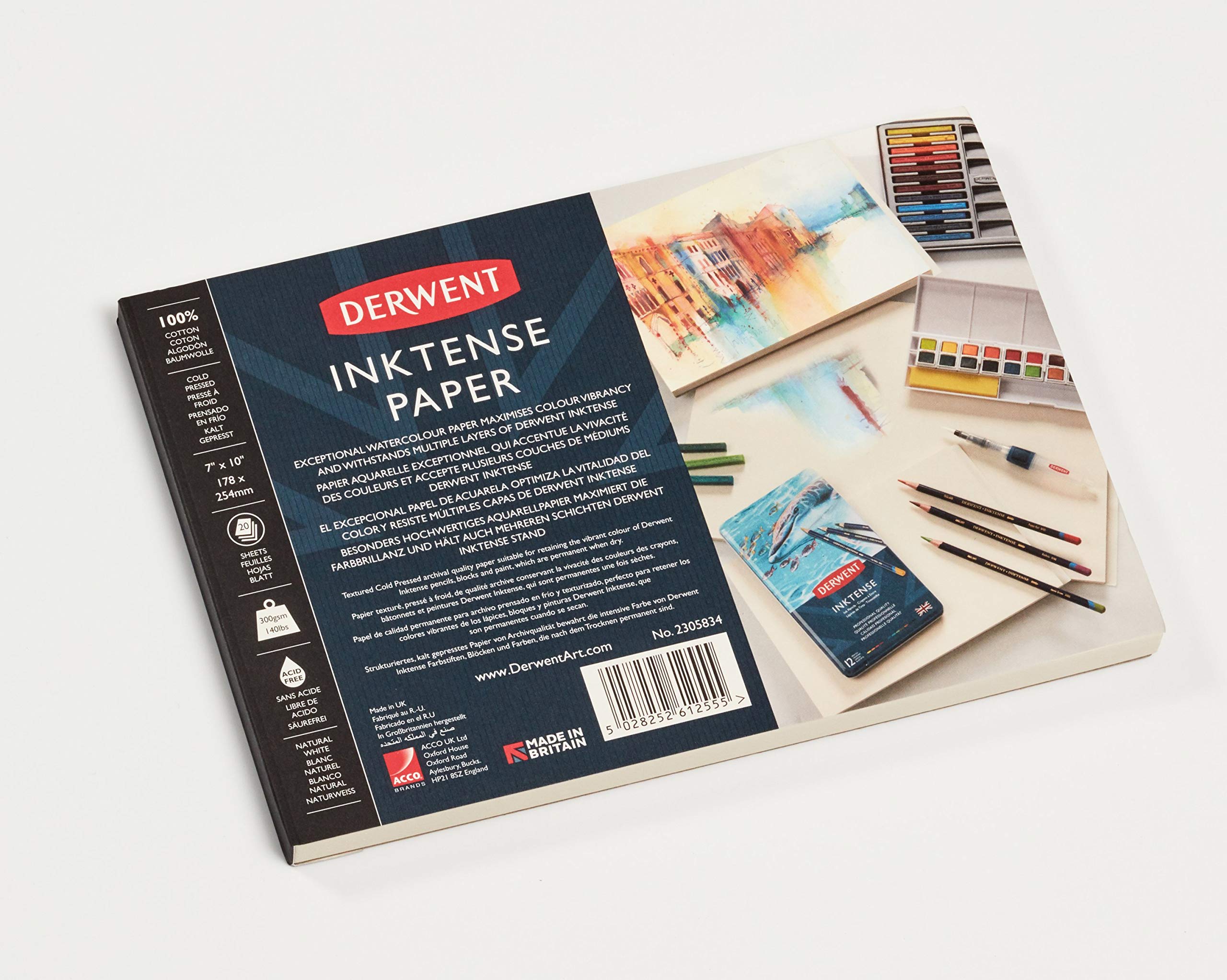 Derwent Inktense Album da Disegno con Carta Ruvida Pressata a Freddo, Contiene 20 Fogli Bianchi per Acquerello, Adatto per Tecniche di Stratificazione Professionale, 17,8 x 25,4 cm (2305836)