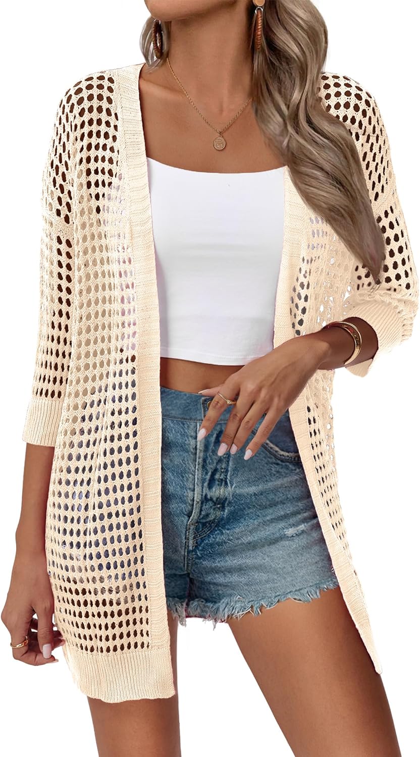 Zeagoo Women's 2026 Summer Crochet Lightweight Cardigan Short Sleeve Boho Kimono Oversized Open Front Sweater Tops