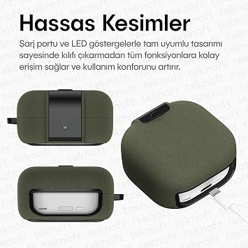 Teknoft Samsung Galaxy Buds 4 Pro ve Buds 4 ile Uyumlu Mandallı Kapak Kilit Sistemli Kumlanmış Mat Dokulu Darbelere Dayanıklı Hibrit Kılıf (Yeşil, Galaxy Buds 4 Pro/4)