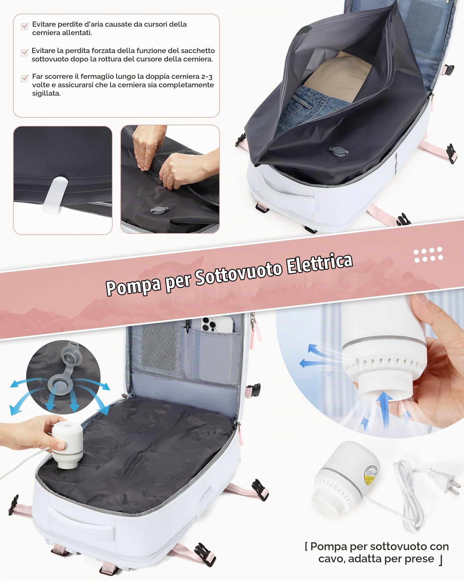 SZLX Zaino A Vuoto Bagaglio A Mano Donna, Zaino Airbag Con Sistema Di Vuoto Per Viaggi, Ryanair Viaggio Ruscksack Dimensione Cabina Con Pompa Impermeabile Uomo Valigia A Vuoto