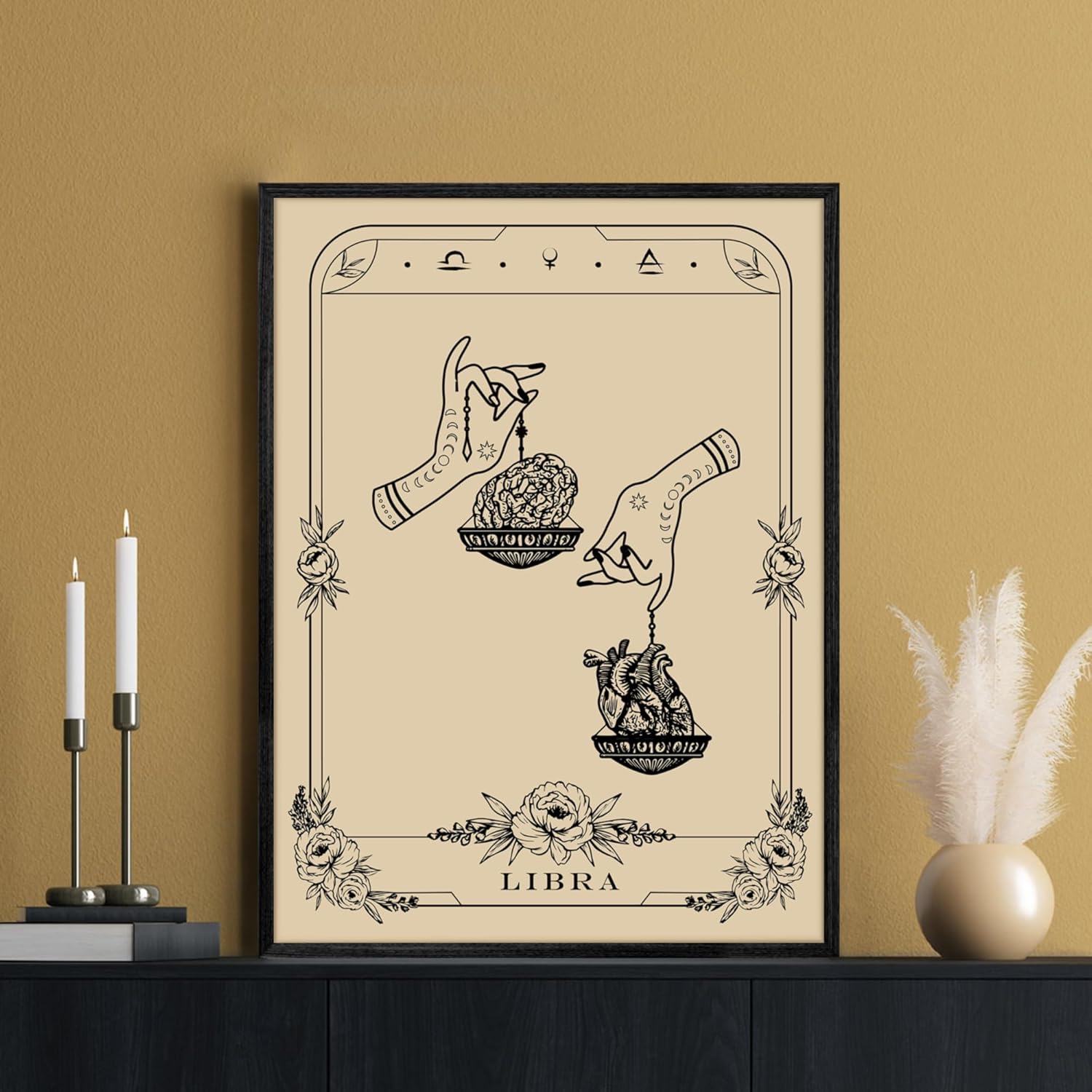 SERIMINO Witchy Framed Wall Art, Libra Tarot Canvas Prints Paintings, Horoscope Dark Academia Home Decor Aesthetic, 16x24inch Gothic Wall Decor for Room 24"L x 16"W Libra -New