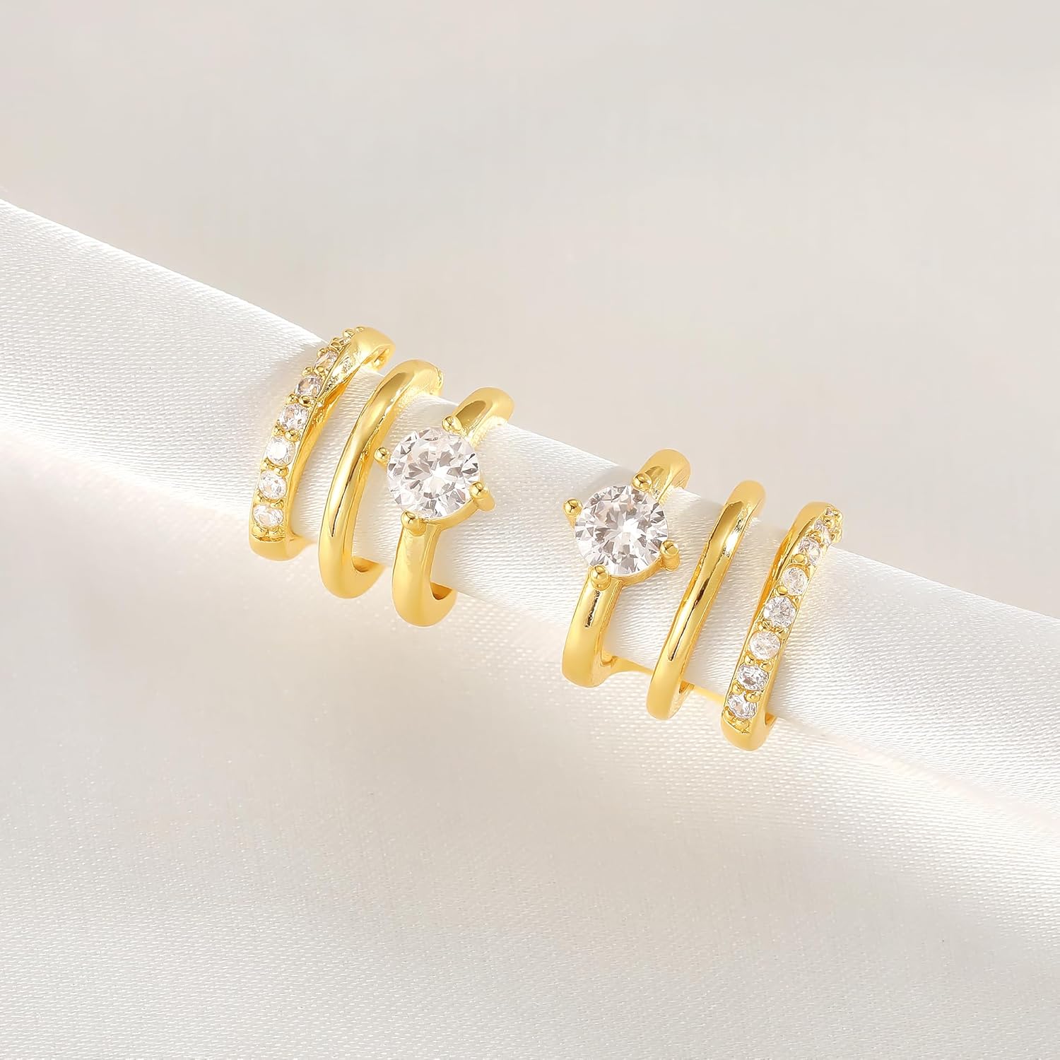 CHESKY 14k Gold Plated Triple Illusion Huggie Stud Earrings, Trendy Double Huggie Hoop Earrings for One Hole, Dainty Gold Claw Earrings for Women Cute Everyday Jewelry Gift - Image 7