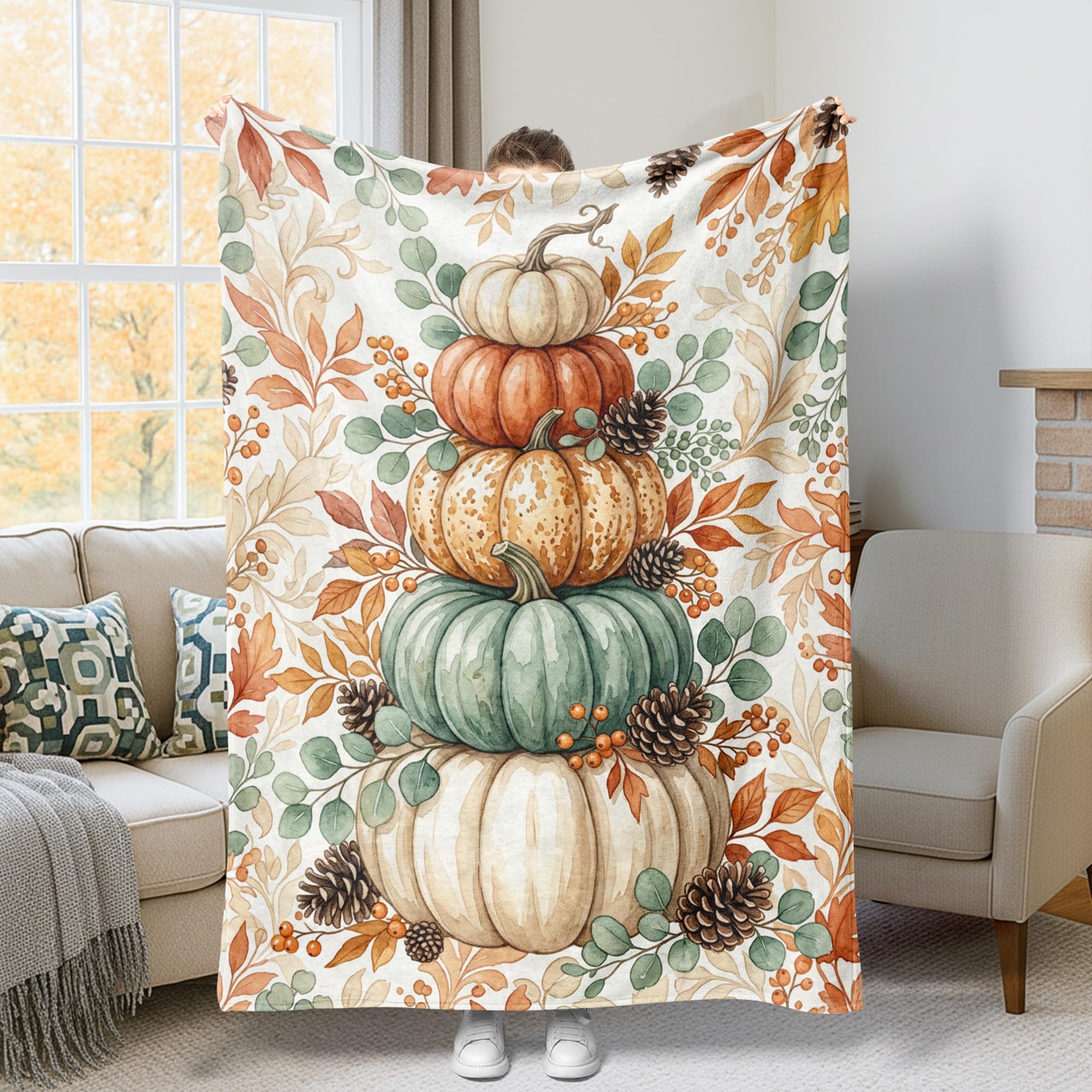 Couverture peluche citrouilles contre le froid au bureau et au salon