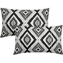 Black White Geometric Lumbar Pillow Covers 12X20 Inch Rustic Ivory Diamond Ikat Rectangle Pillow Cases Boho Modern Chic Cushion Cover Set of 2 Home Decor for Couch Sofa Bed Porch Patio Outdoor