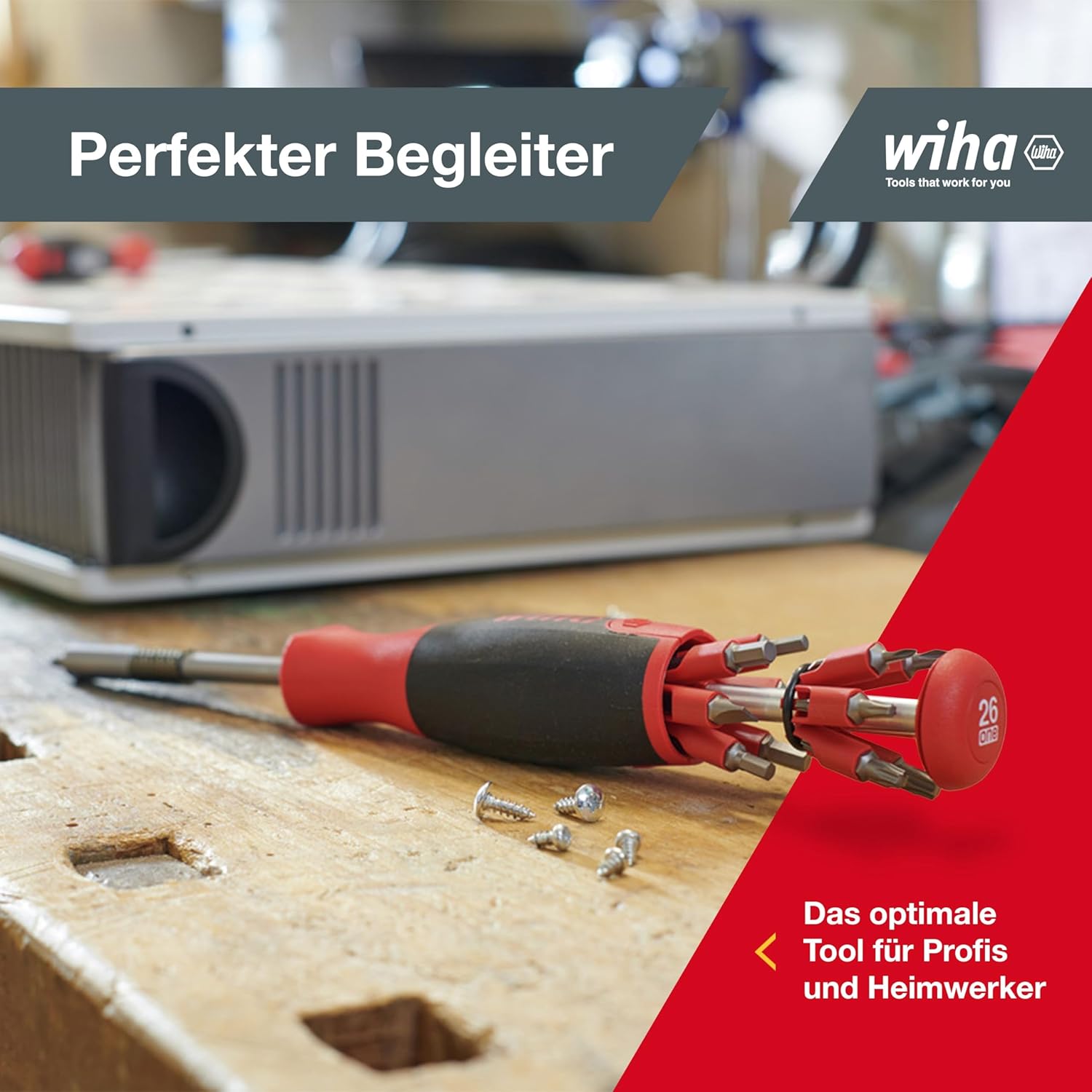 Wiha 38605 LiftUp 25 Magnetic Screwdriver with Bit Magazine (SL, PH, PZ, TX)