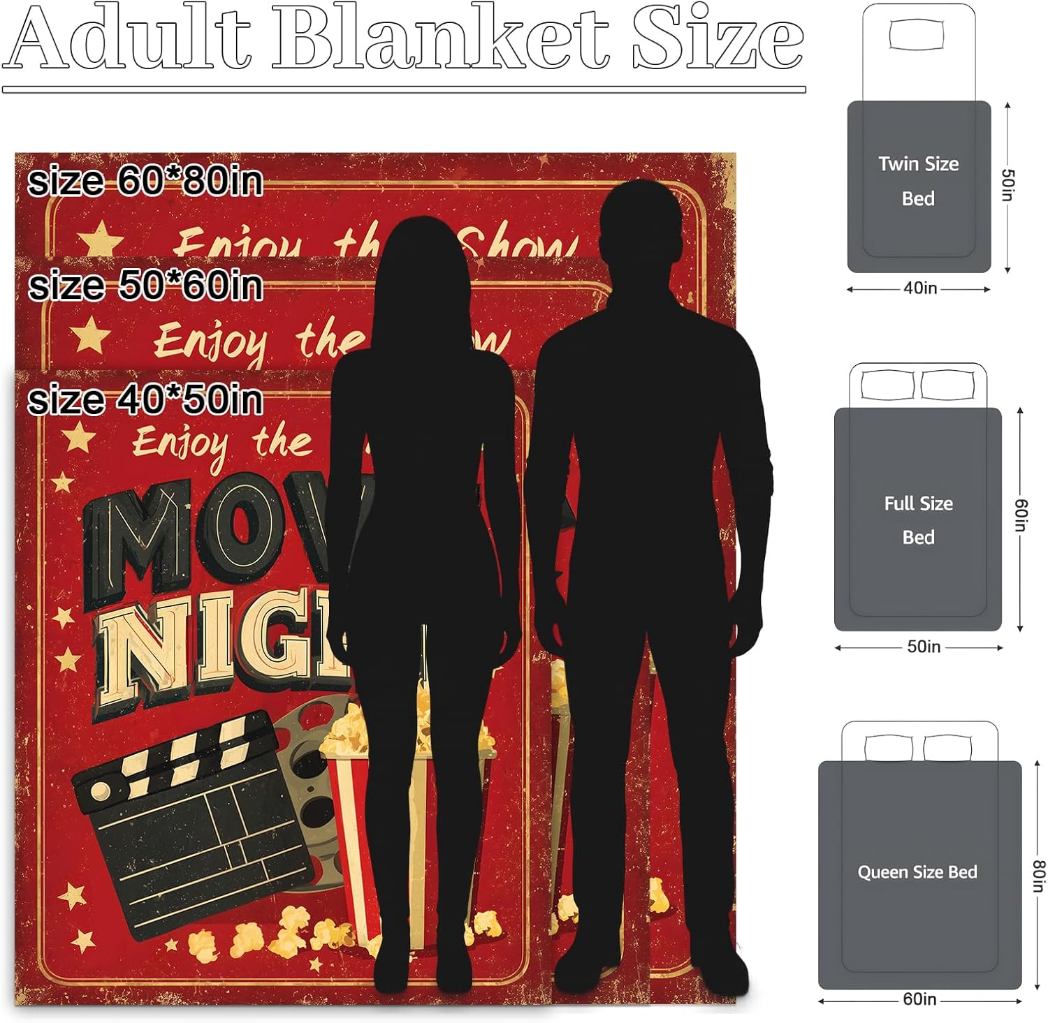 Movie Night Flannel Throw Blanket 50x60 Inch, Retro Cinema Poster Blankets, Vintage Red Home Decor for Bed Couch Tent Travel Picnic Camping, Thoughtful Gifts for Film and Theater Lovers