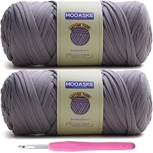Mooaske 2 Pack T-Shirt Crochet Yarn for DIY Knitting Crochet Cloth Blanket Bag Dolls - 400g Chunky Thick Yarn for Crocheting with Polyester-Spandex Blend Elastic Fabric Dark Gray