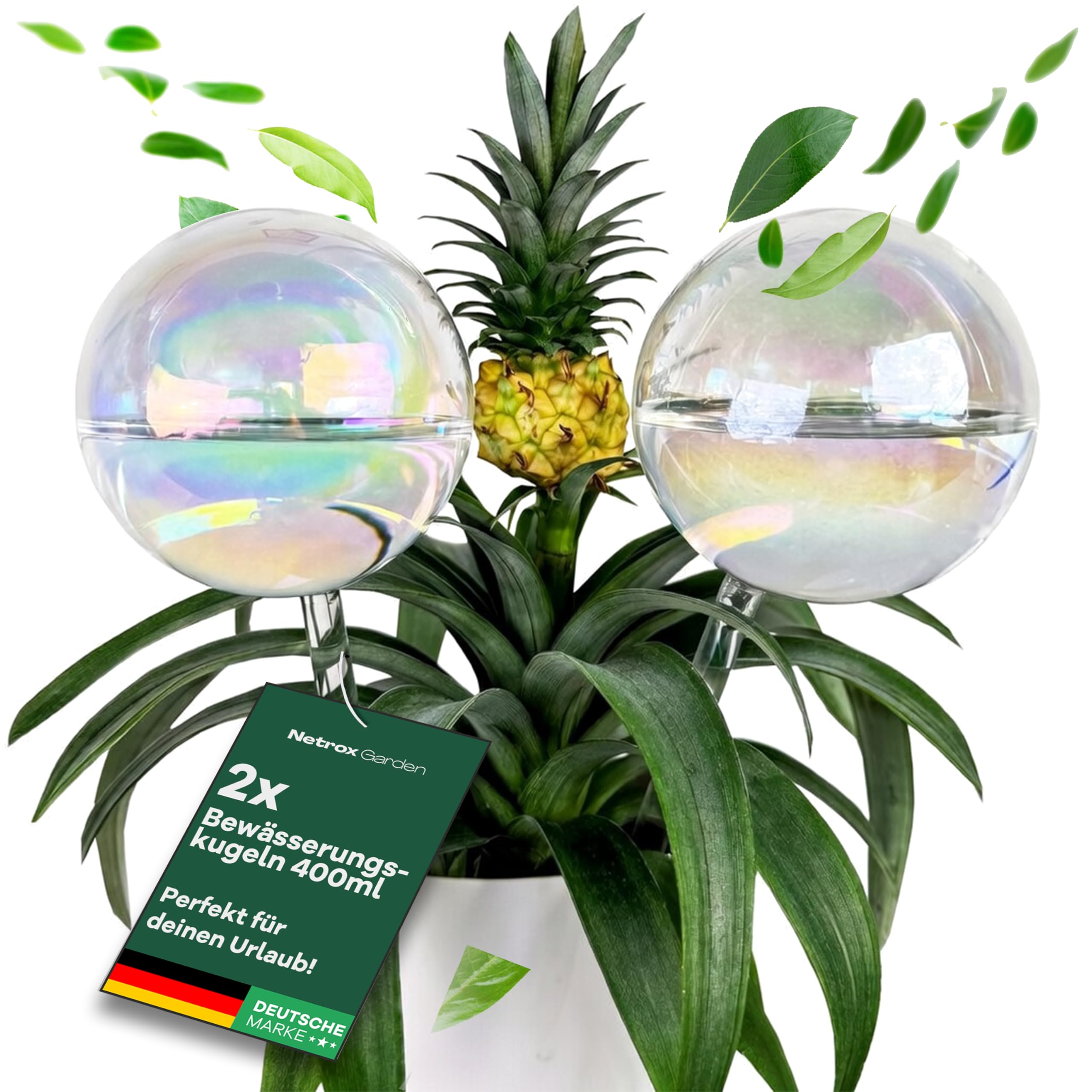 Netrox Lot de 2 boules d'arrosage en verre 2X 400ml – Arrosage automatique pour plantes, fleurs et jardin – Idéal en vacances – Arrosage, système d'arrosage pour pot, distributeur d'eau