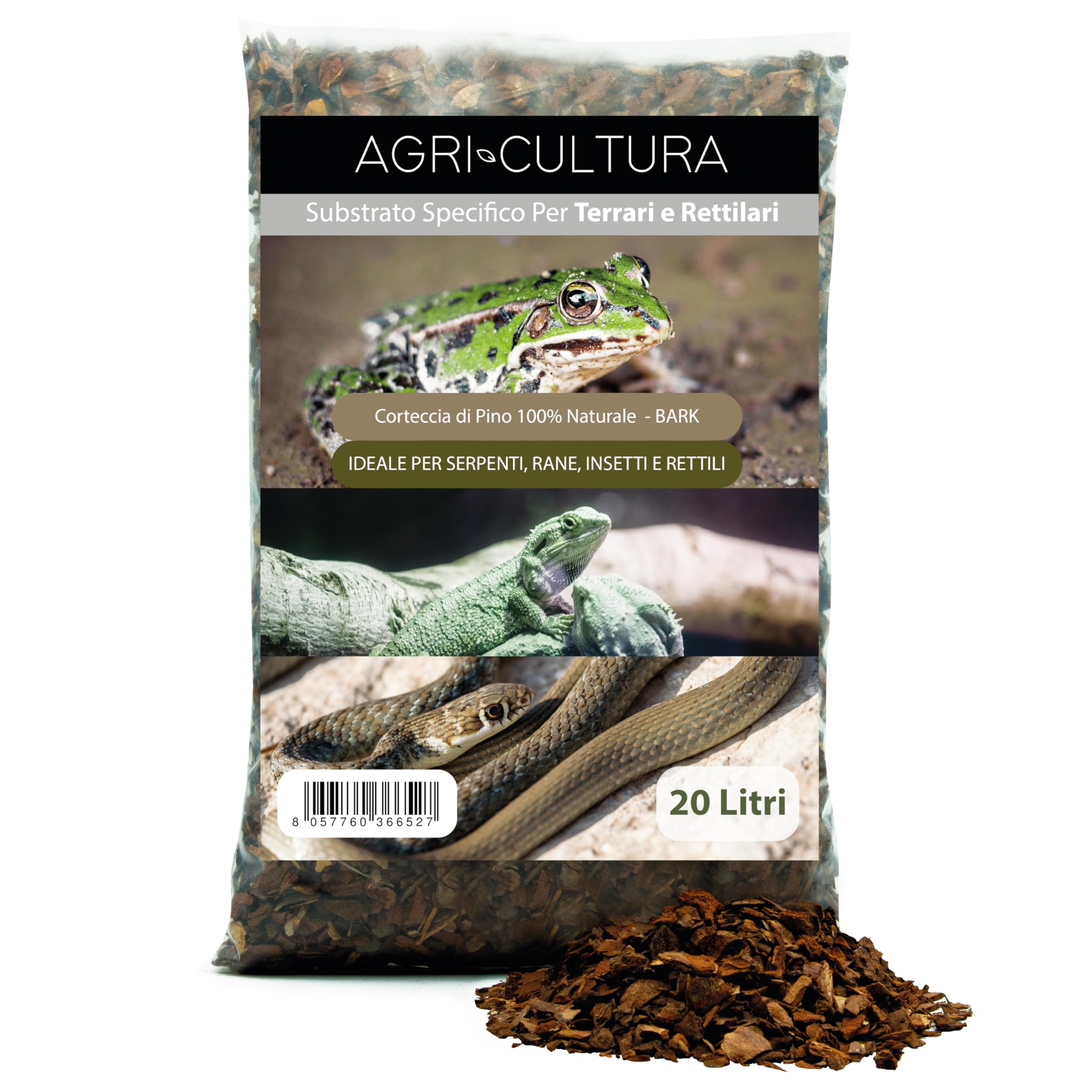 AGRI-CULTURA® | Substrato in Corteccia di Pino Bark per Rettili【20 L】 | Corteccia di Pino Francese 100% Naturale | Ideale per Terrari di Tartarughe di Terra, Serpenti, Rane, Insetti e Rettili.