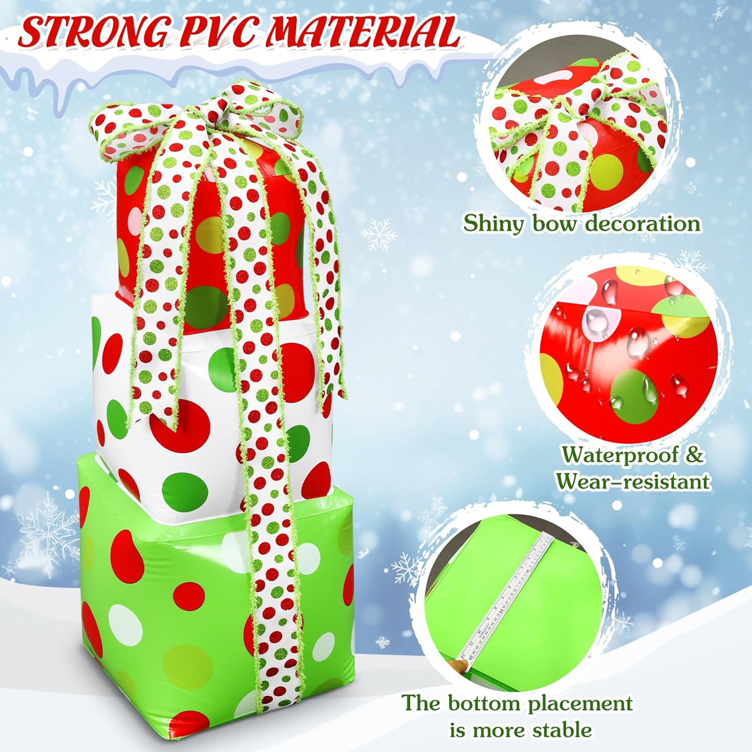 2 Pcs 3 ft Christmas Inflatable Gift Box Decorations, PVC Xmas Gift Box for Holiday Indoor Outdoor Yard Garden Lawn Photo Props - Image 4