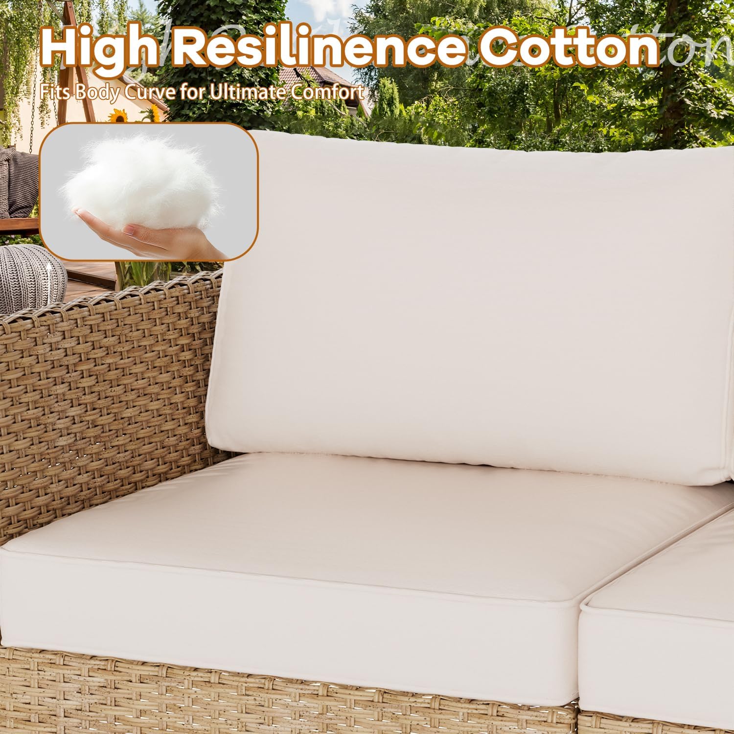 Outdoor Furniture Set,7-Piece Patio Furniture Set, Rattan Sofa Conversation Sectional Couch Set for Garden,Balcony, Porch & Courtyard,Waterproof Cushion (Off-White)