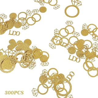 100 Pcs Gold Wedding Confetti Glitter Paper Diamond Ring Confetti Engagement Party Table Scatter for Bachelorette Bridal Shower Engagement Decorations Hen Party Valentine's Day