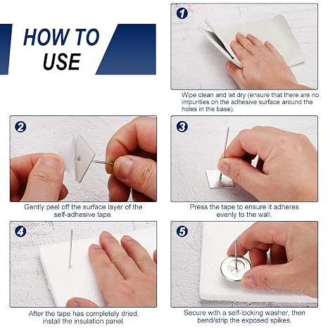 Self Stick Insulation Pins 4 w Self Locking Washers 30Set