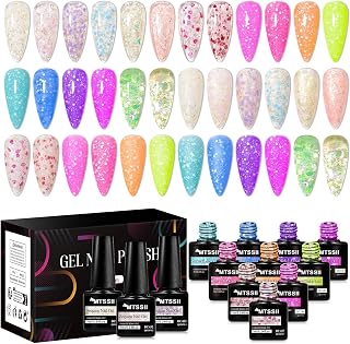 MTSSII 18PCS Gel Nail Polish Set Reflective glitter gel polish Sakura Glitter Fluorescent Color Snowflake Gel Polish Kit - UV LED Nail Art DIY Gifts for Women