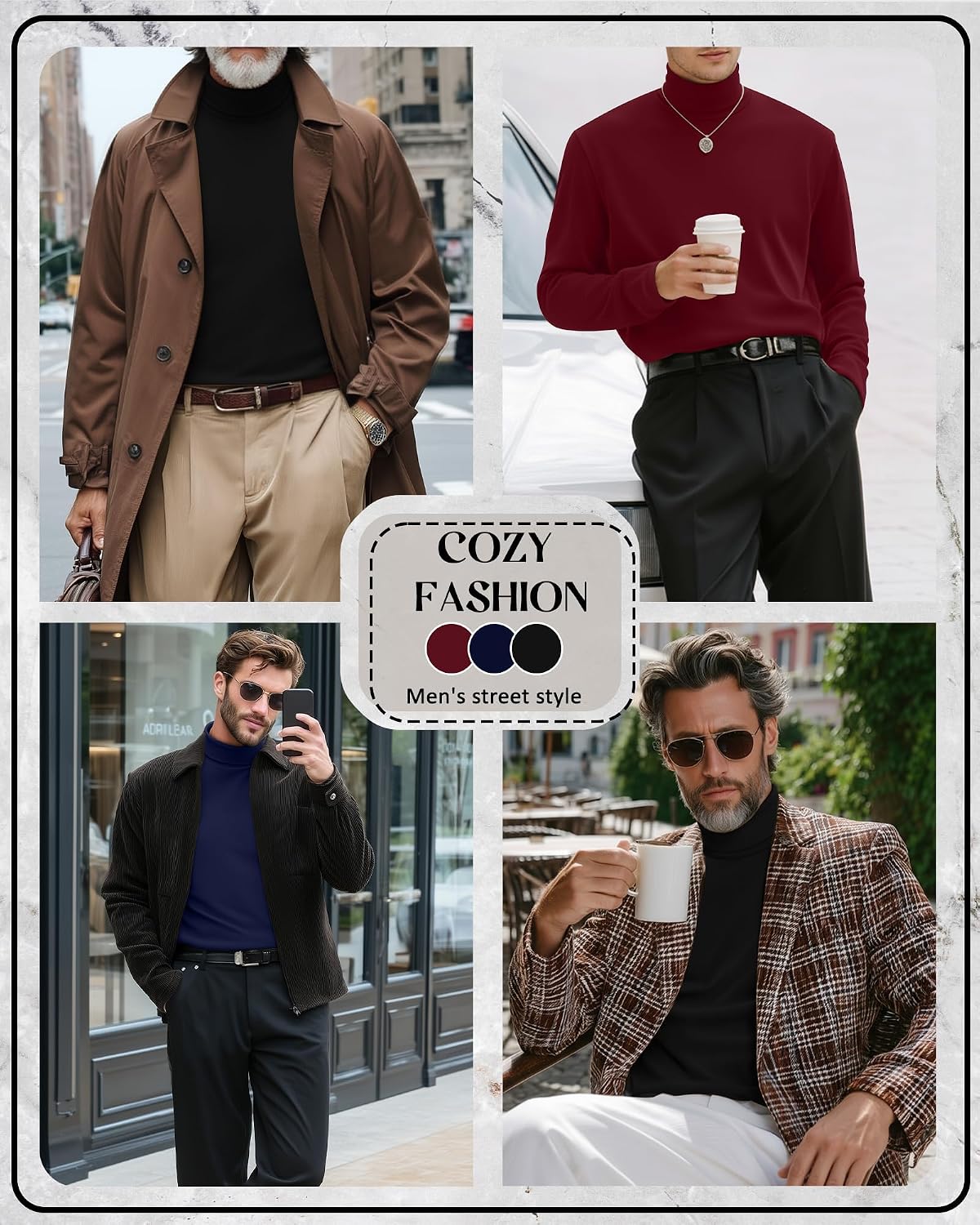 Neer 3 Pack Men's Long Sleeve Shirts, Turtleneck Thermal Sweaters Basic Pullover Tops Solid Casual Undershirts