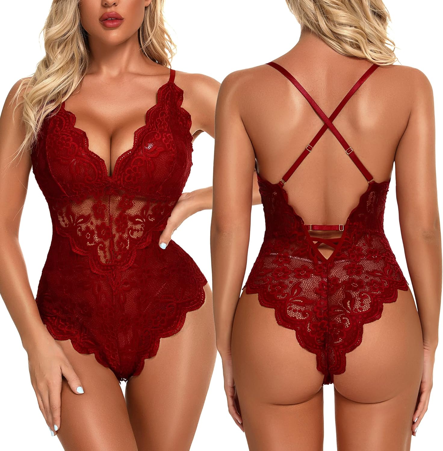 Namifin Sexy Lingerie for Women Lace Teddy Lingerie Snap Crotch Bodysuit - Image 2