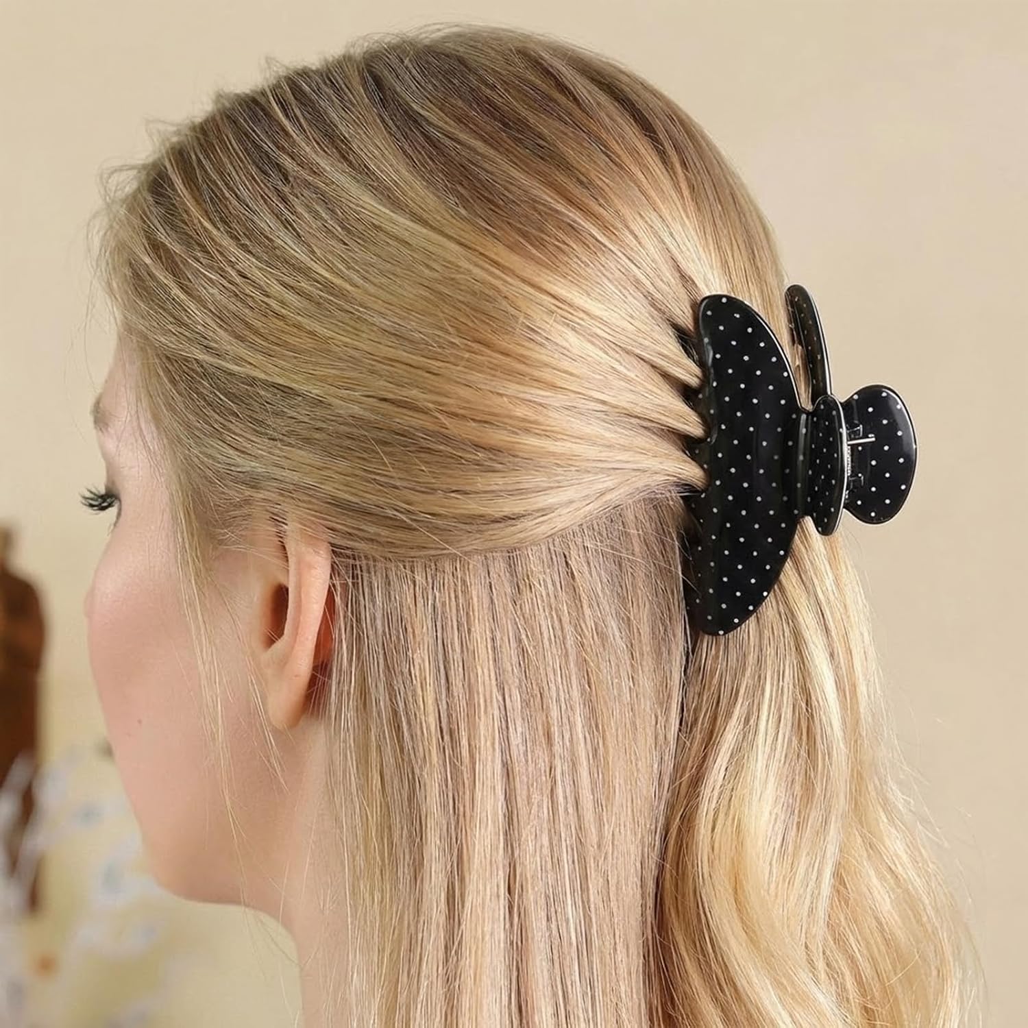 16 Pcs Large Acrylic Hair Claw Clips Bulk for Women Christmas Birthday Gift Fashion French Style Cute Hair Accessories Non-slip Hold Claw Clip for Thick Thin(3.35 Inch,Polka Dots Color)