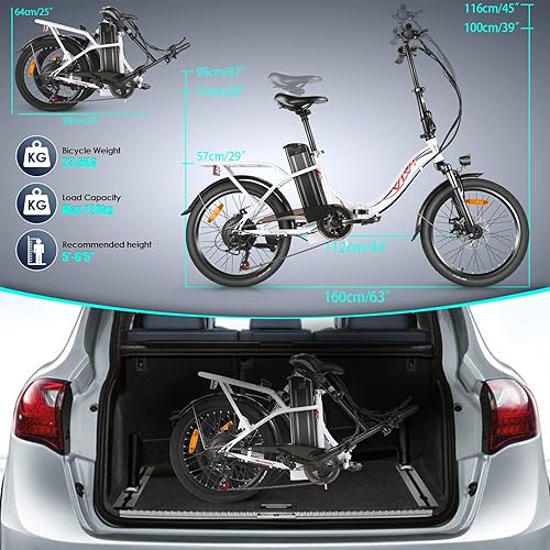 Miniatura 6 de Vivi MT20 Bicicleta eléctrica plegable de 20 pulgadas con motor de 500 W, batería extraíble de 48 V, 374.4 Wh, bicicleta eléctrica de paso a través