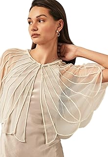 Zarinivas Women's Pearl Embellished Sheer Cape Shrug | Elegant Off-White Beaded Overlay for Party & occasion Wear Price In India