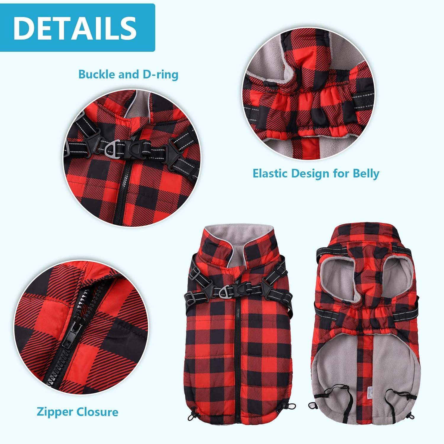 Waterproof Dog Coat with Harness Built in, Dog Winter Jacket,Puppy Vest Small Pet Clothes with Fleece Lining,Ideal for Outdoor and Indoor-Red-XS
