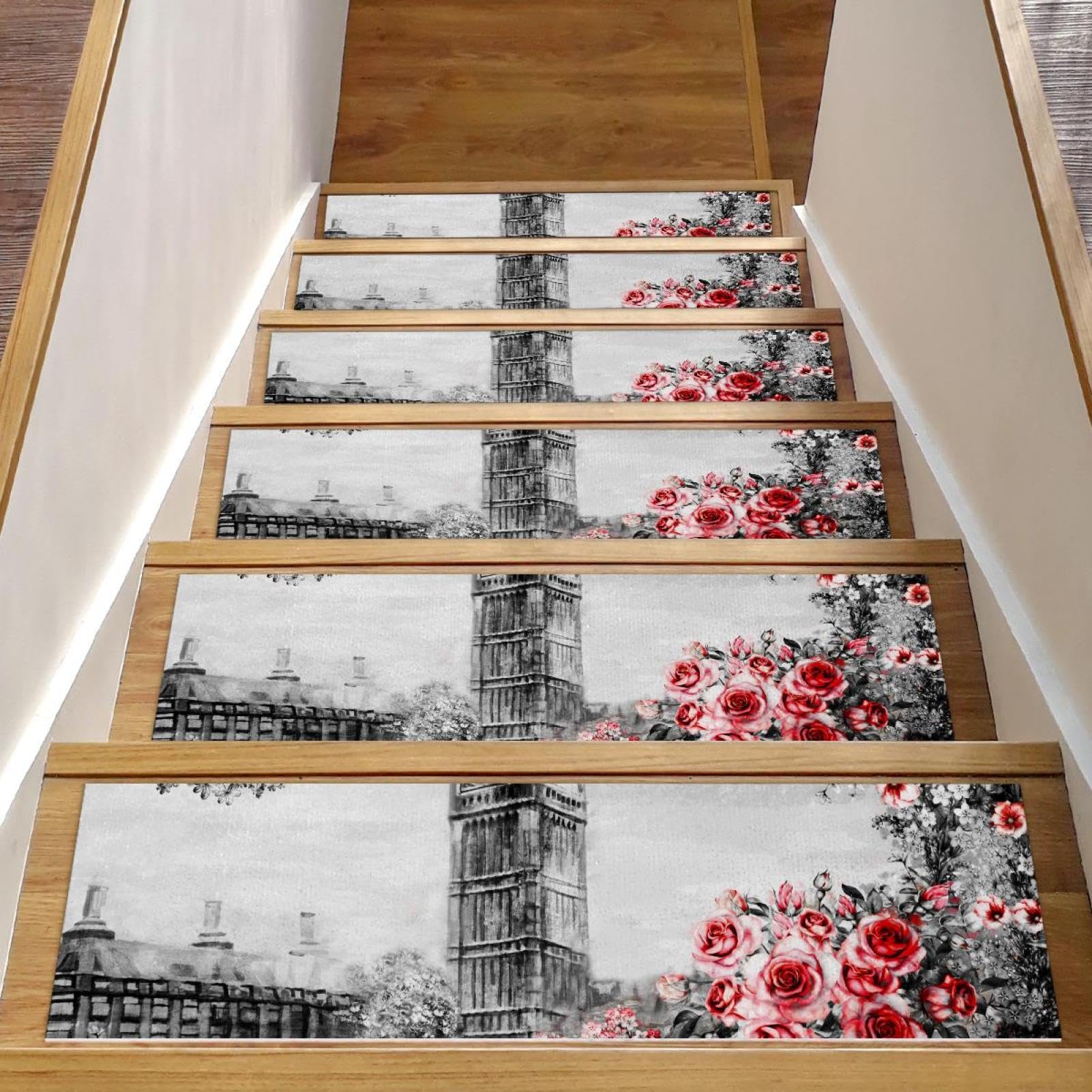 Alfombras para escaleras de madera de 8x30 pulgadas, pack de 15 peldaños antideslizantes Londres