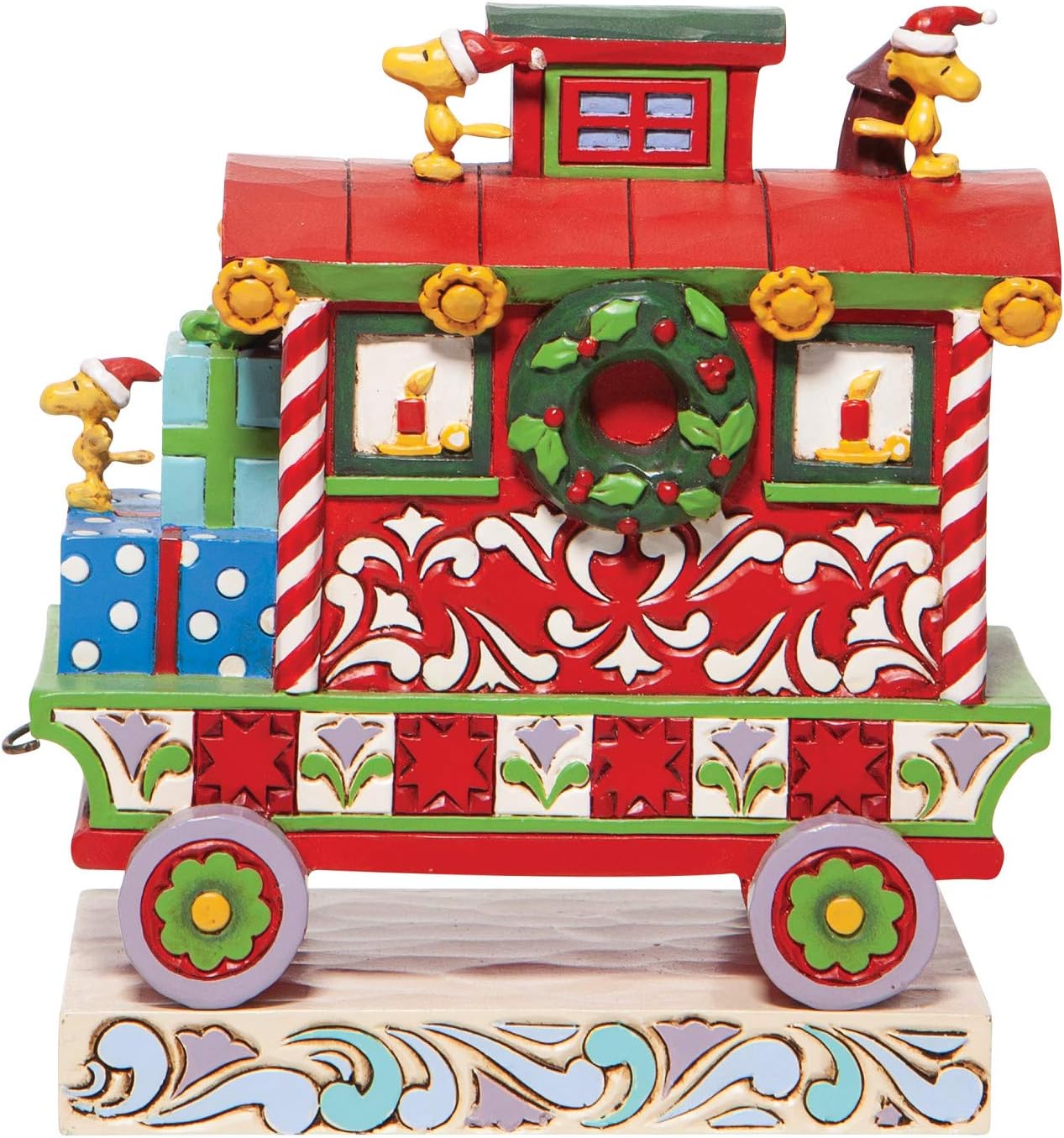 Enesco Jim Shore Peanuts Woodstock's Christmas Train Caboose Figurine, 4.75 Inch, Multicolor