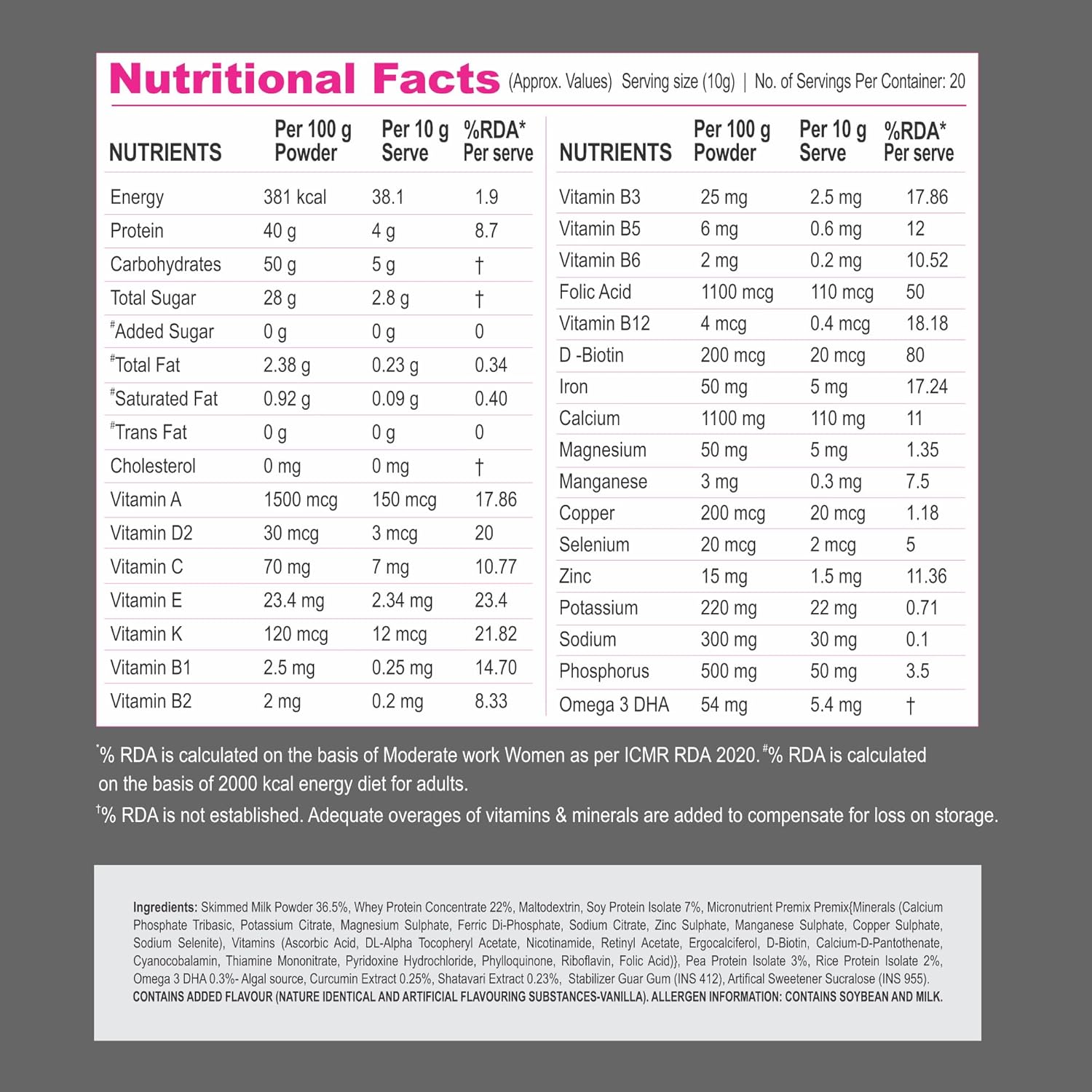 Naturamore Women Protein Powder | French Vanilla | 40% multi-source protein and 23 essential nutrients. With Curcumin, Asparagus and Omega 3 DHA. Supports the general welfare of women. 400 grams Naturamore Women Protein Powder | French Vanilla | 40% multi-source protein and 23 essential nutrients. With Curcumin, Asparagus and Omega 3 DHA. Supports the general welfare of women. 400 grams