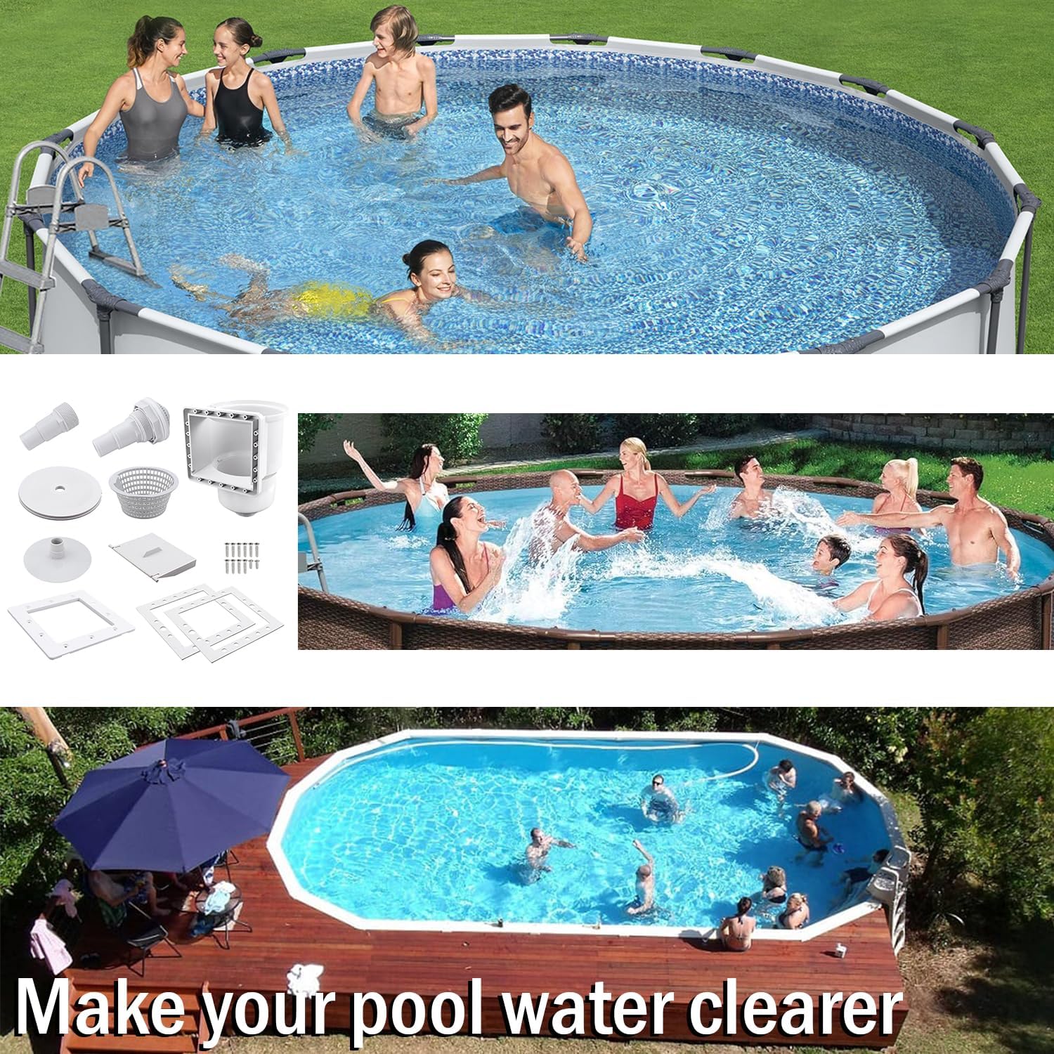 Kefly Above Ground Pools Skimmer with Accessories, Thru-Wall Skim Compatible with All Standard Pool Wall Cutouts
