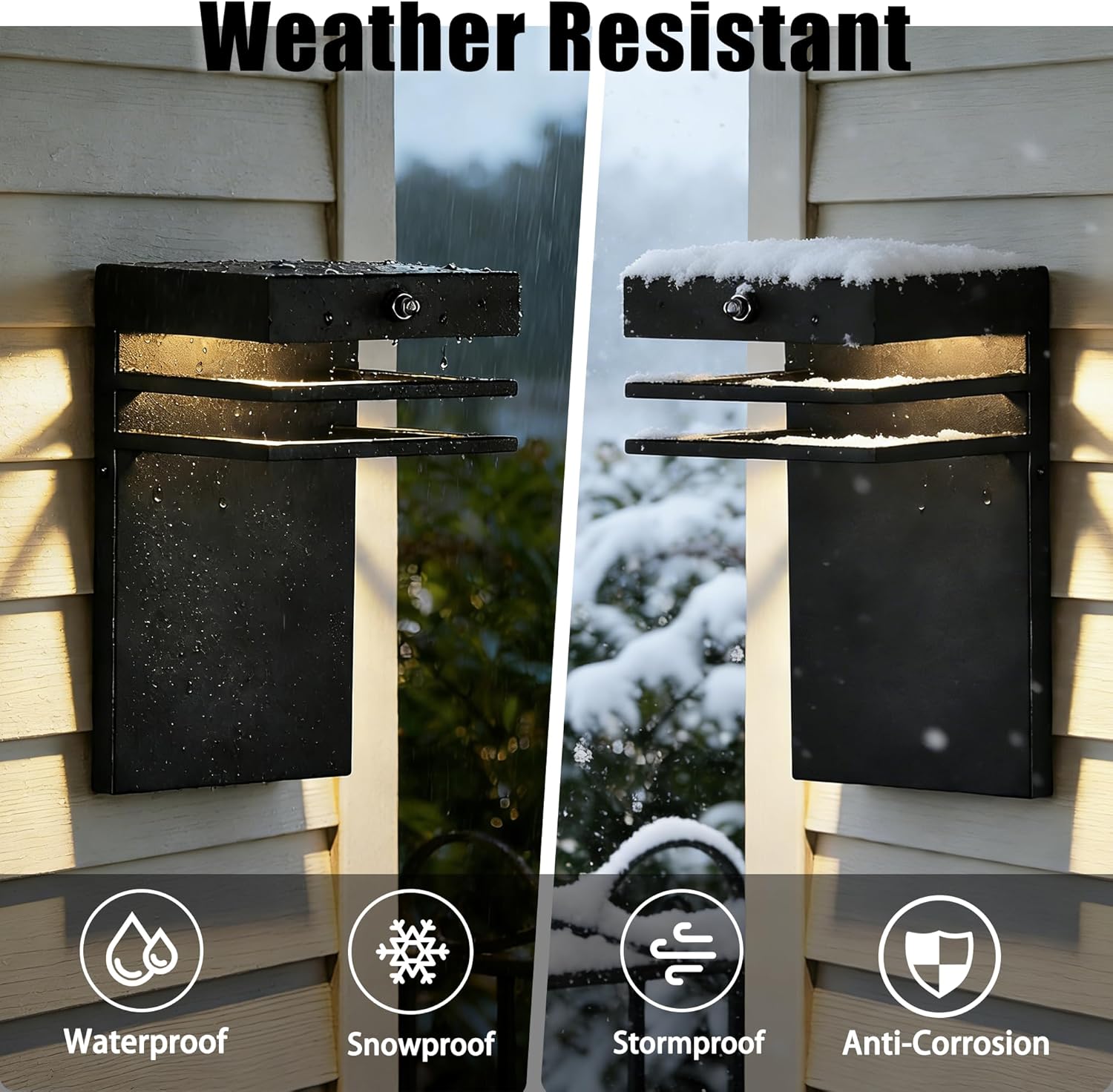 COTTAGE LIFE Modern Outdoor Wall Light Fixture 1 Pack - Dusk to Dawn Sensor Exterior Sconce 10W LED 3000K Warm White - Waterproof Black Metal Hardwired Wall Mount Porch/Patio/Garage Light