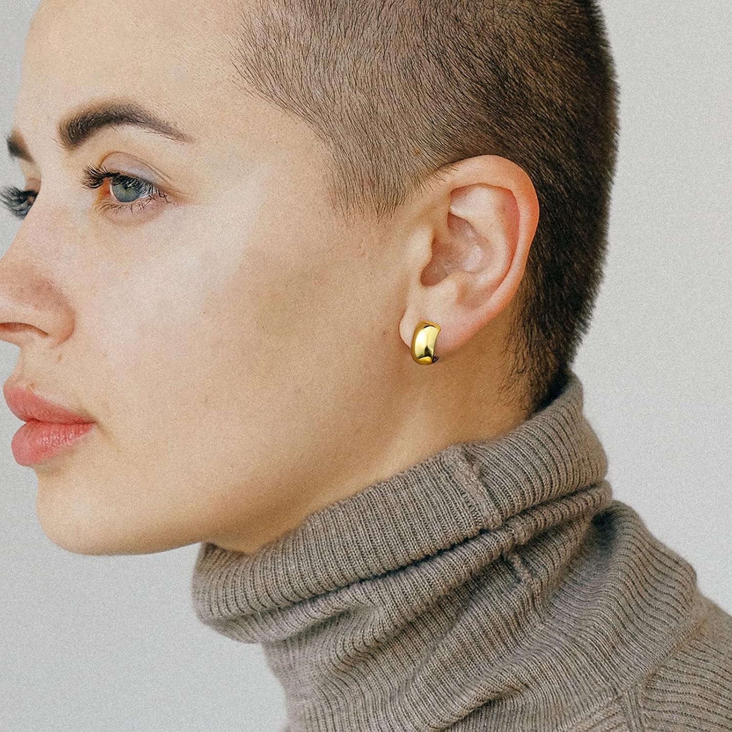 Gold Huggie Hoops: Small 14k Gold Plated Thick Chunky Hypoallergenic Earrings Jewelry for Women