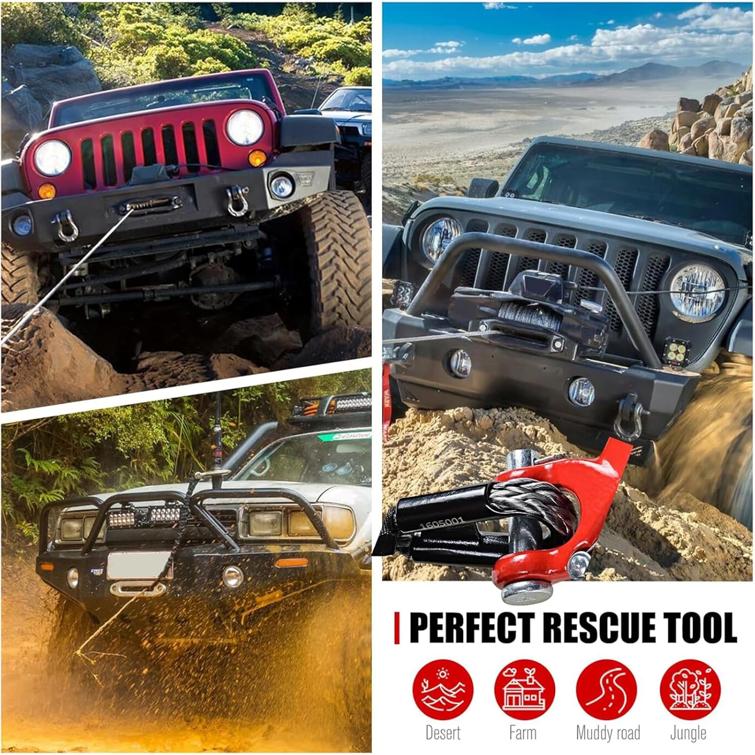 Synthetic Winch Rope Cable Kit - 3/8" x 82ft 15000LBS Black Winch Cable with Protective Sleeve, Forged Winch Hook and Safety Pull Strap 4WD Off Road Vehicle SUV Truck (82ft)