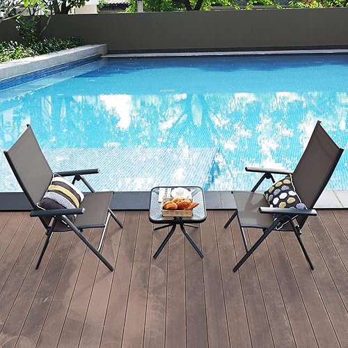 Miniatura 9 de RELAX4LIFE Juego de 4 sillas de patio, sillas de césped portátiles con respaldo ajustable de 7 niveles y asientos extra anchos, sillas plegables al