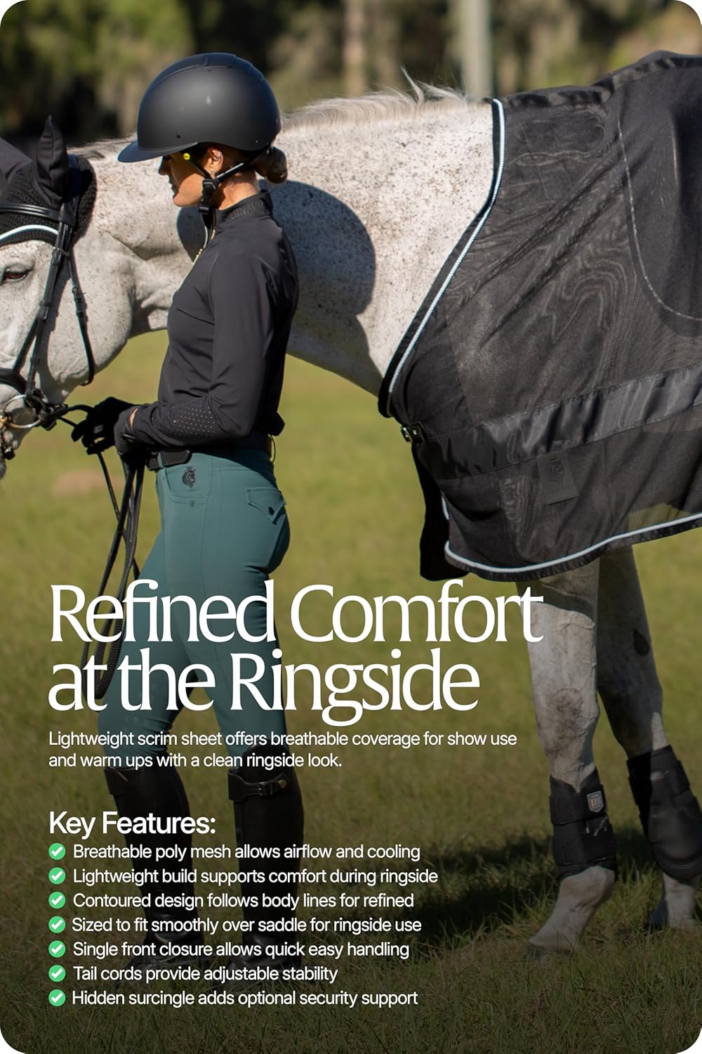 Equinavia Sol Ringside Mesh Scrim Show Sheet for Horses - Black - XL